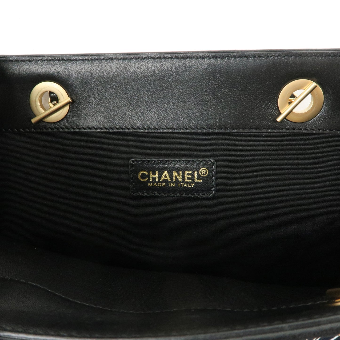 CHANEL Canvas Leather Iconic Chain Tote Bag Hand Bag Black
