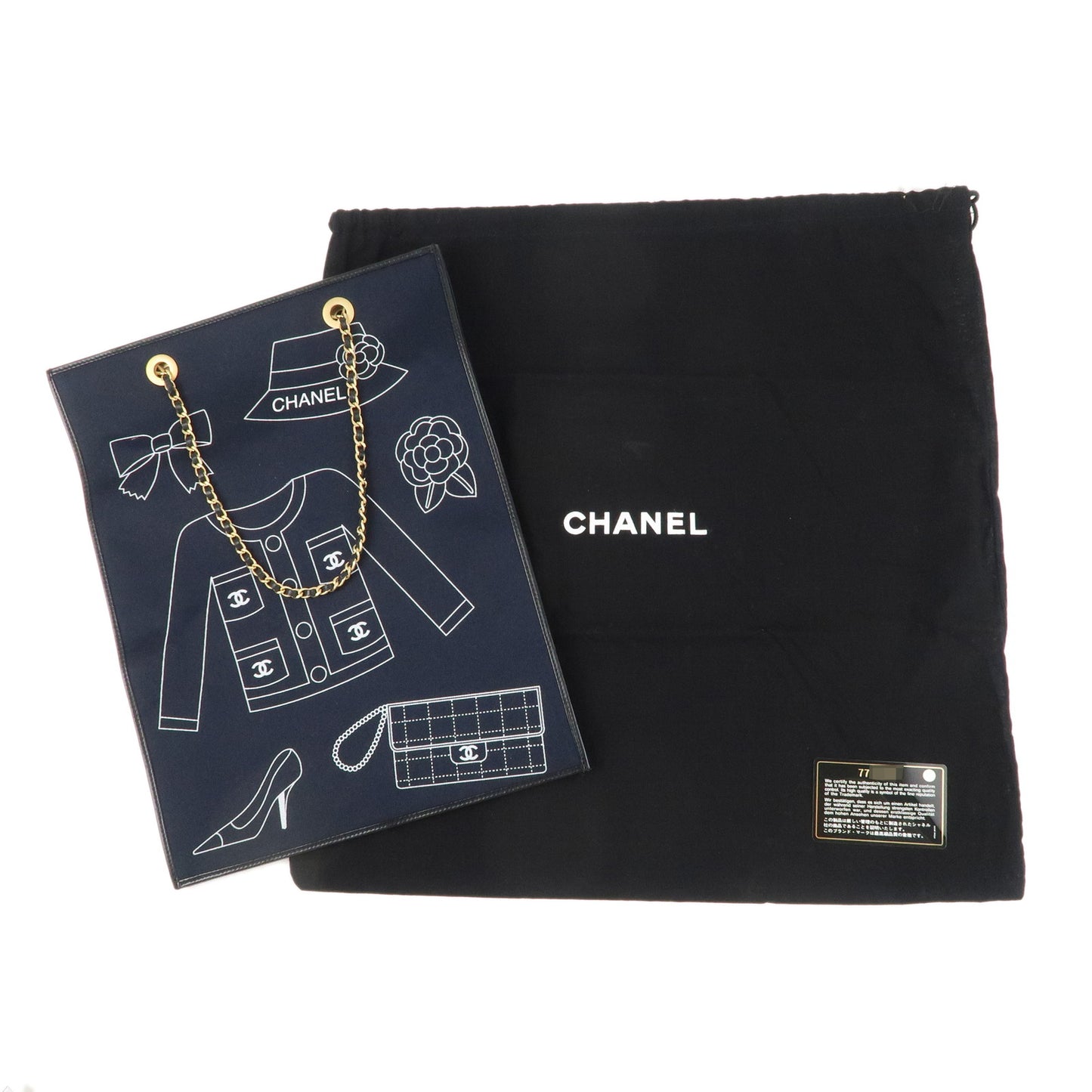CHANEL Canvas Leather Iconic Chain Tote Bag Hand Bag Black