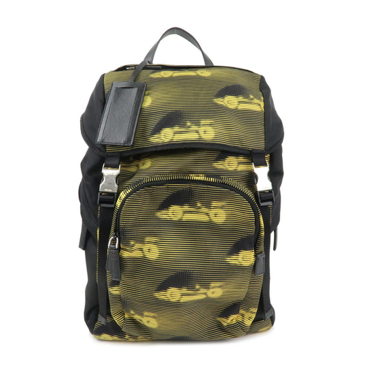 PRADA-Saffiano-Nylon-Leather-Backpack-Rucksack-Black-Yellow