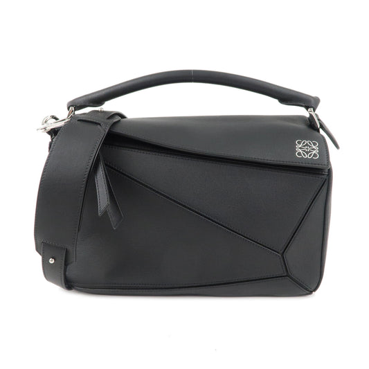 LOEWE-Leather-Puzzle-Bag-Medium-2Way-Hand-Shoulder-Bag-Black-