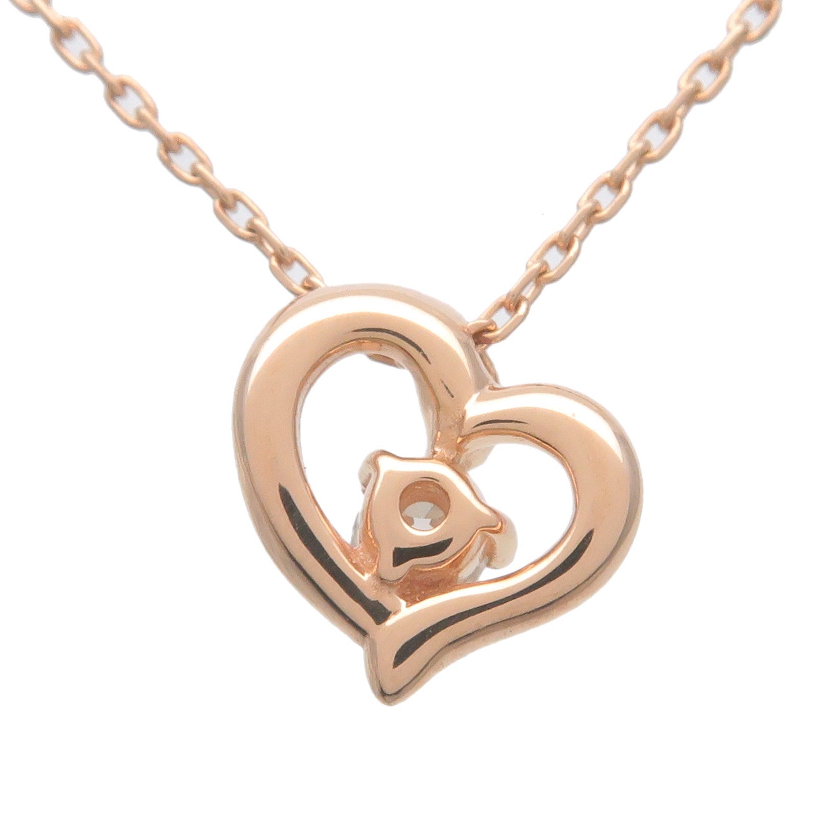 4C 1P Diamond Heart Necklace K18PG 750PG Rose Gold Used