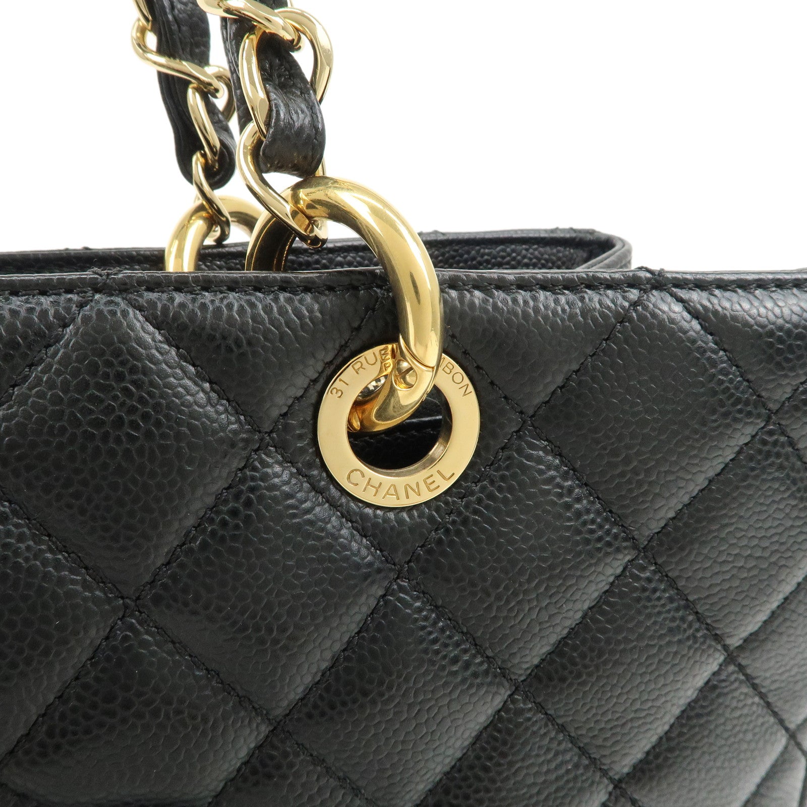 CHANEL Caviar Skin GST Chain Tote Bag Shoulder Bag Black A50995 Used