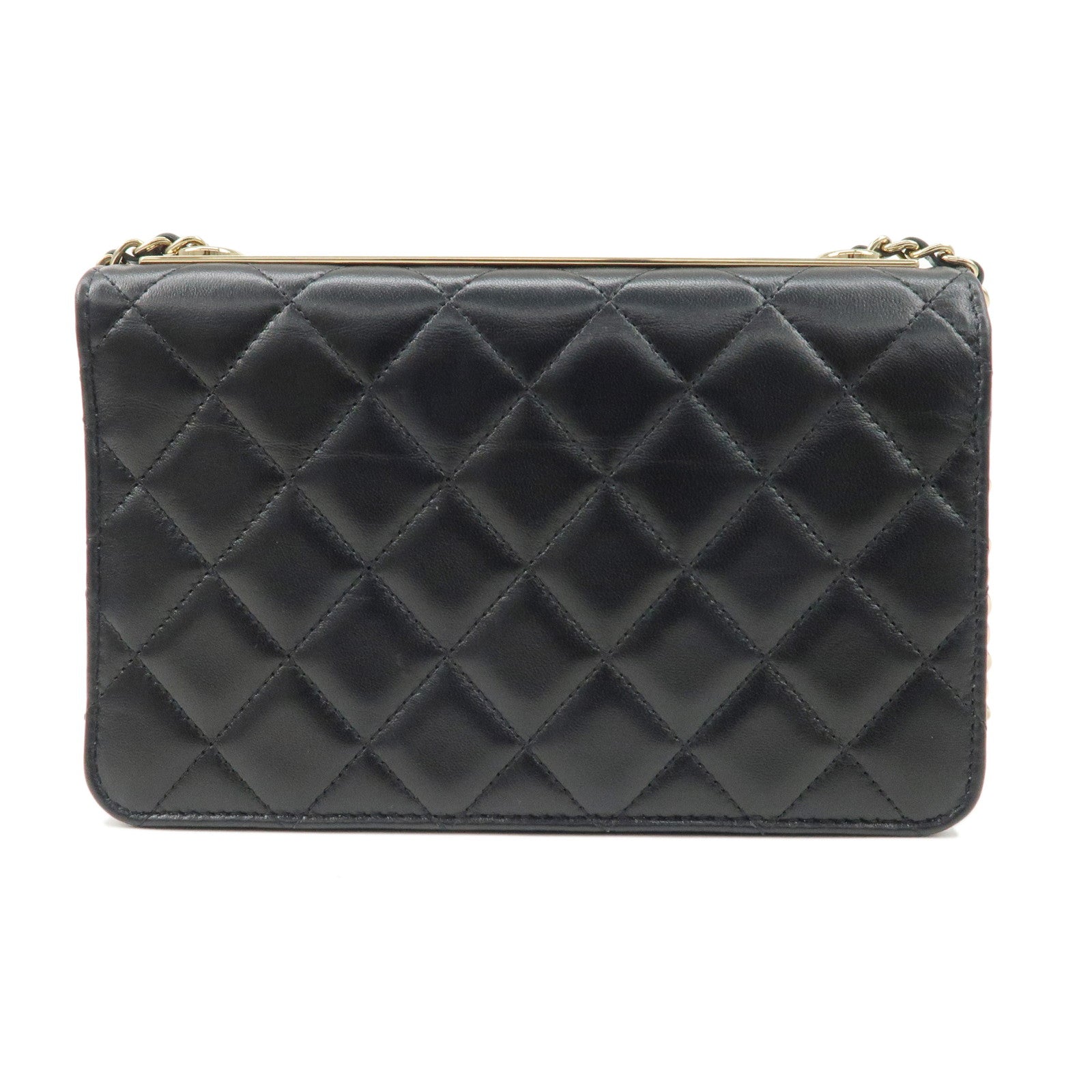 CHANEL Matelasse Lamb Skin Trendy CC Chain Shoulder Bag Black Gold Used