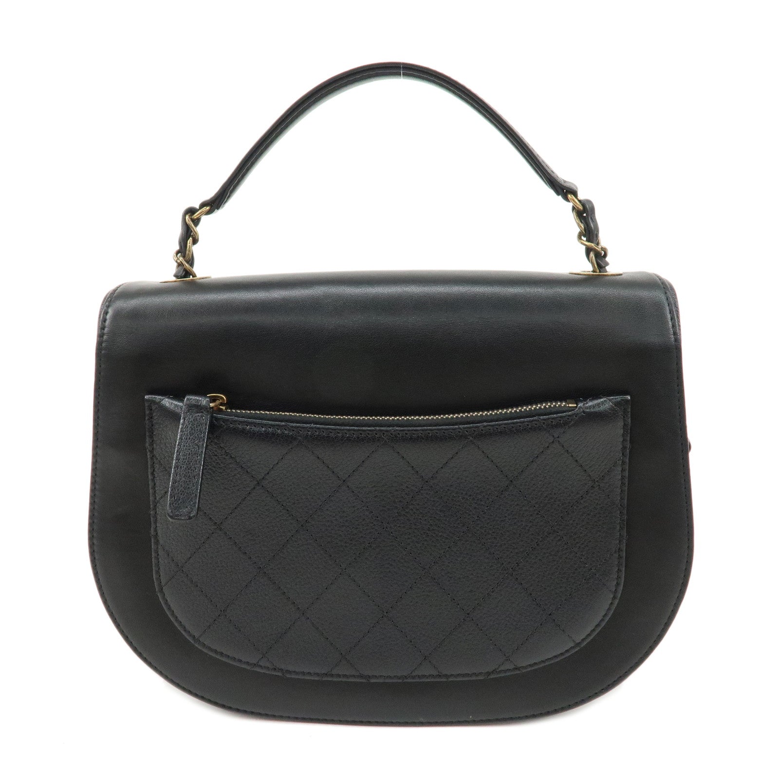 CHANEL Matelasse Lamb Skin 2 Way Bag Hand Bag Shoulder Bag Black Used