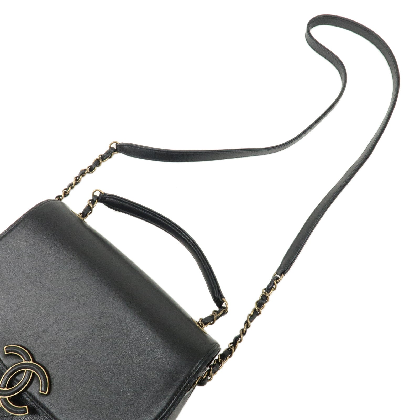 CHANEL Matelasse Lamb Skin 2 Way Bag Hand Bag Shoulder Bag Black Used