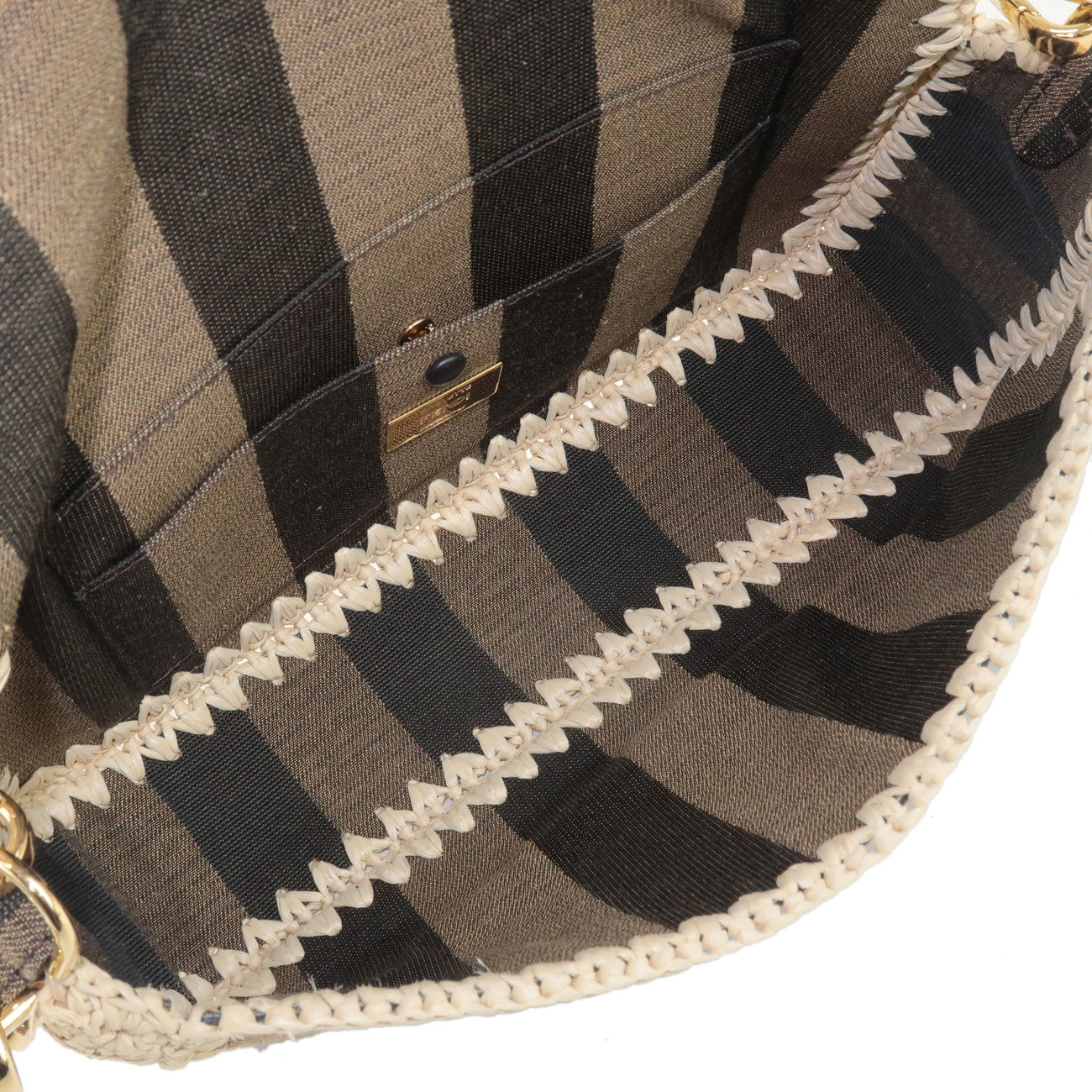 FENDI Mamma Baguette Zucca Pequin Raffia 2Way Bag Hand Bag 8BR600 Used