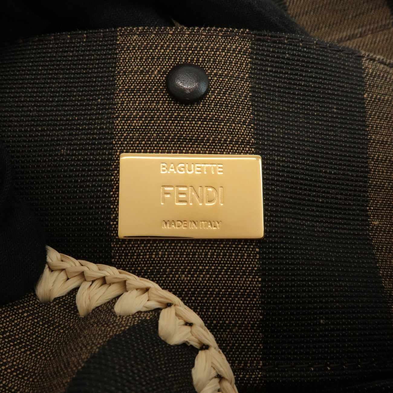 FENDI Mamma Baguette Zucca Pequin Raffia 2Way Bag Hand Bag 8BR600 Used