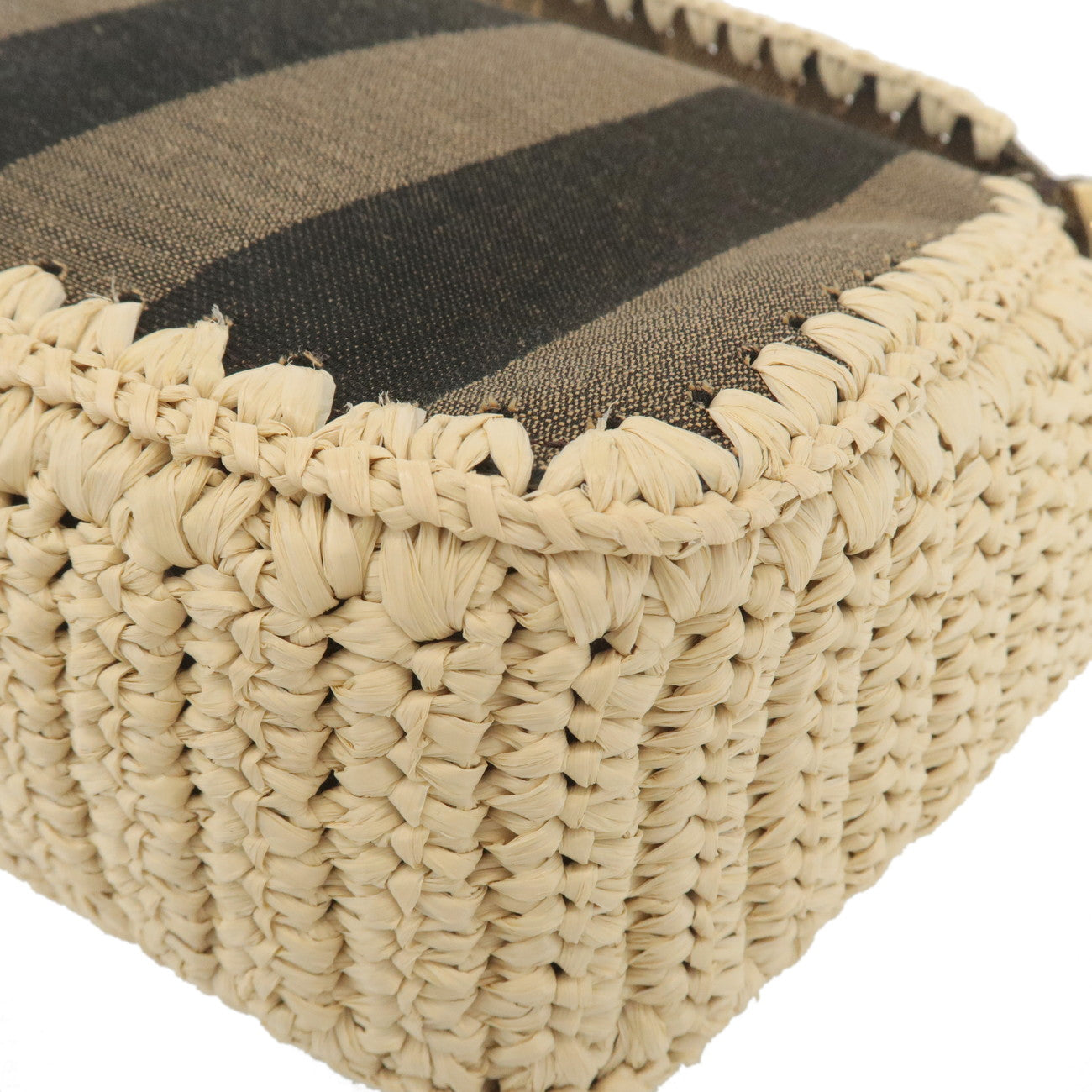 FENDI Mamma Baguette Zucca Pequin Raffia 2Way Bag Hand Bag 8BR600 Used