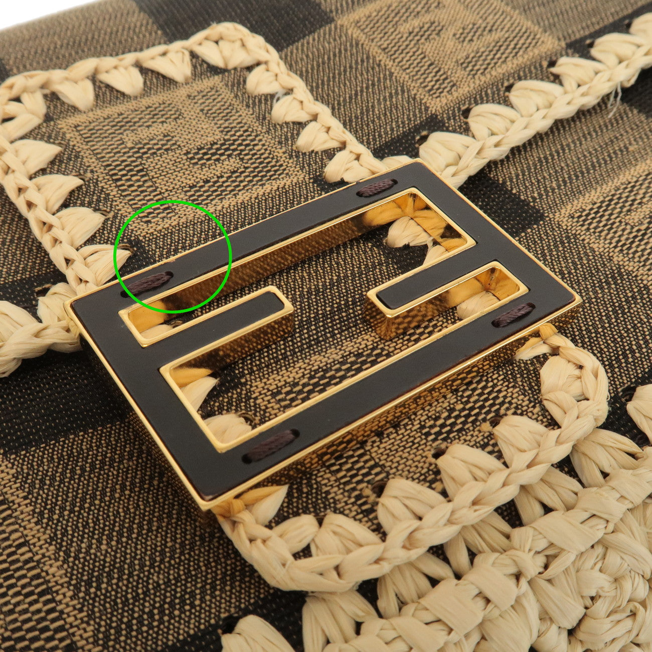 FENDI Mamma Baguette Zucca Pequin Raffia 2Way Bag Hand Bag 8BR600 Used