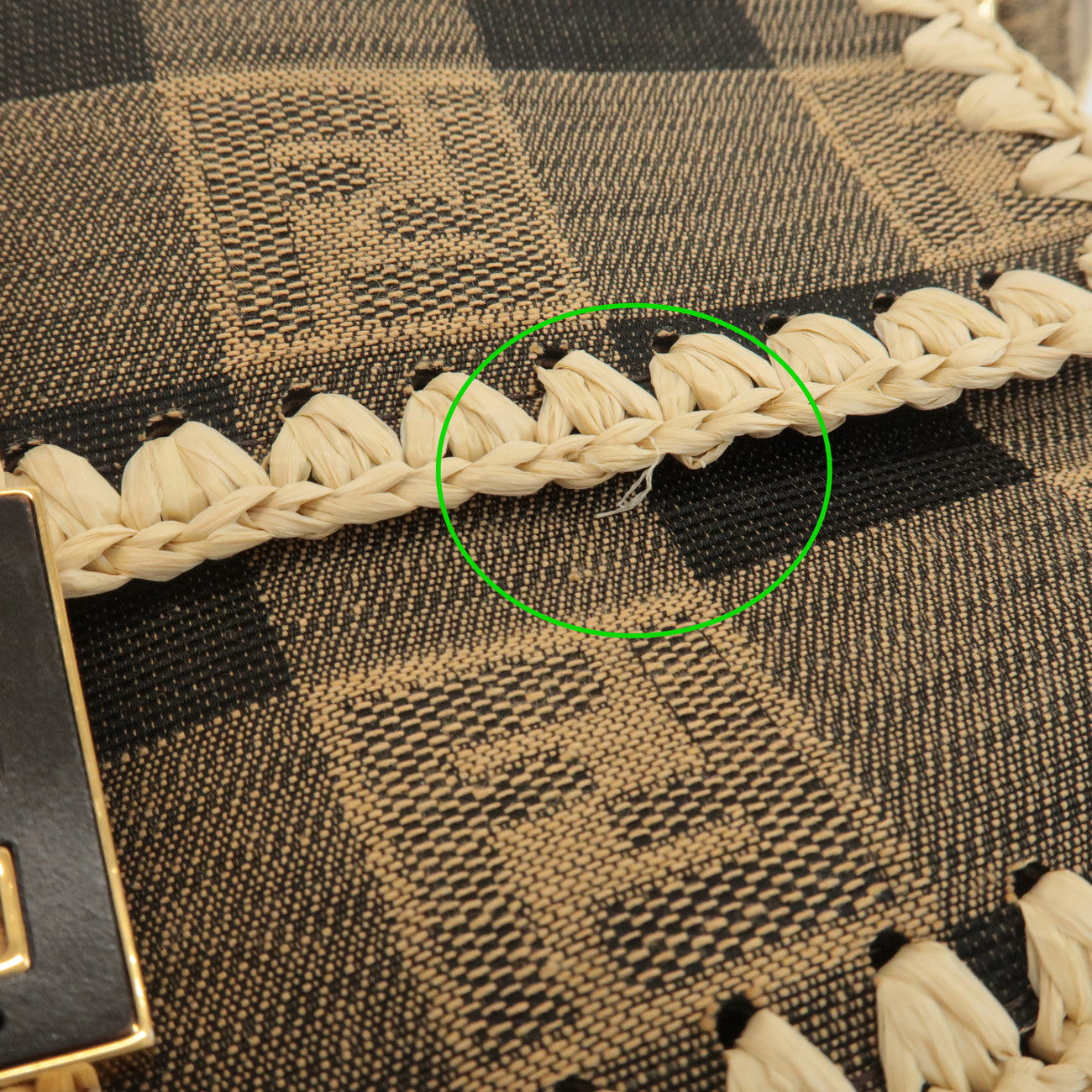 FENDI Mamma Baguette Zucca Pequin Raffia 2Way Bag Hand Bag 8BR600 Used