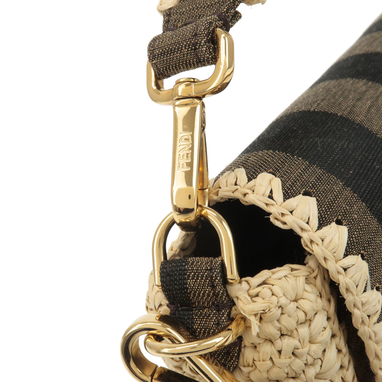 FENDI Mamma Baguette Zucca Pequin Raffia 2Way Bag Hand Bag 8BR600 Used