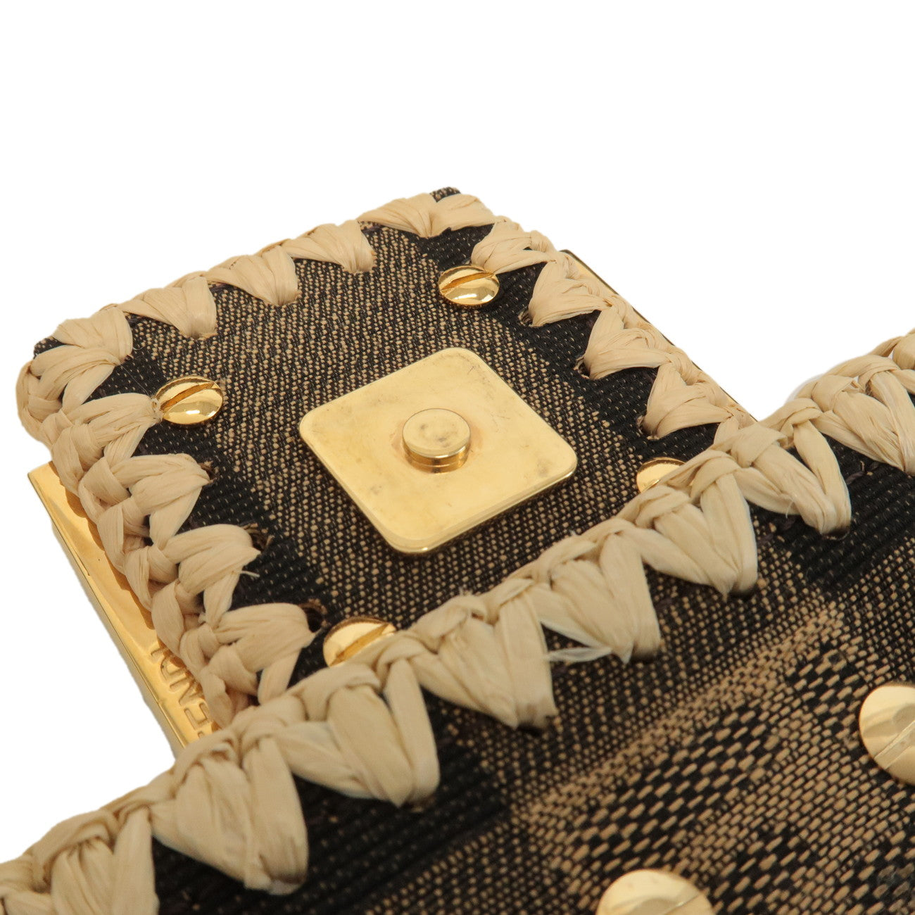 FENDI Mamma Baguette Zucca Pequin Raffia 2Way Bag Hand Bag 8BR600 Used