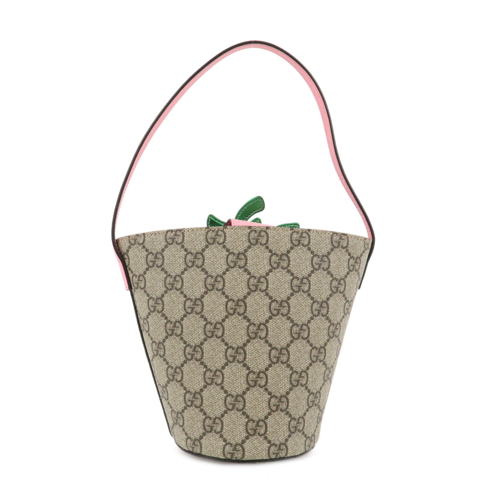 GUCCI GG Supreme Leather Strawberry HandBag Beige Pink 630591 Used