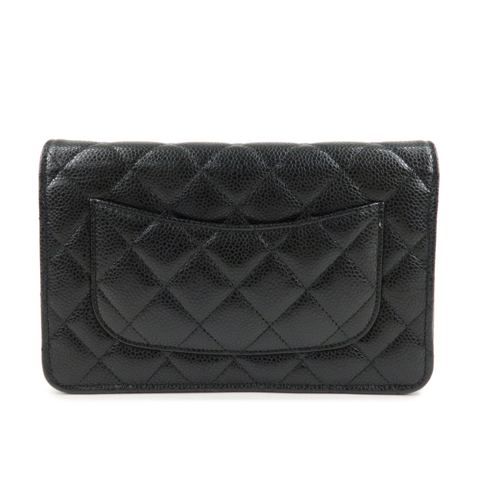 CHANEL Caviar Skin Chain Wallet Purse Shoulder Bag Black AP0250 Used