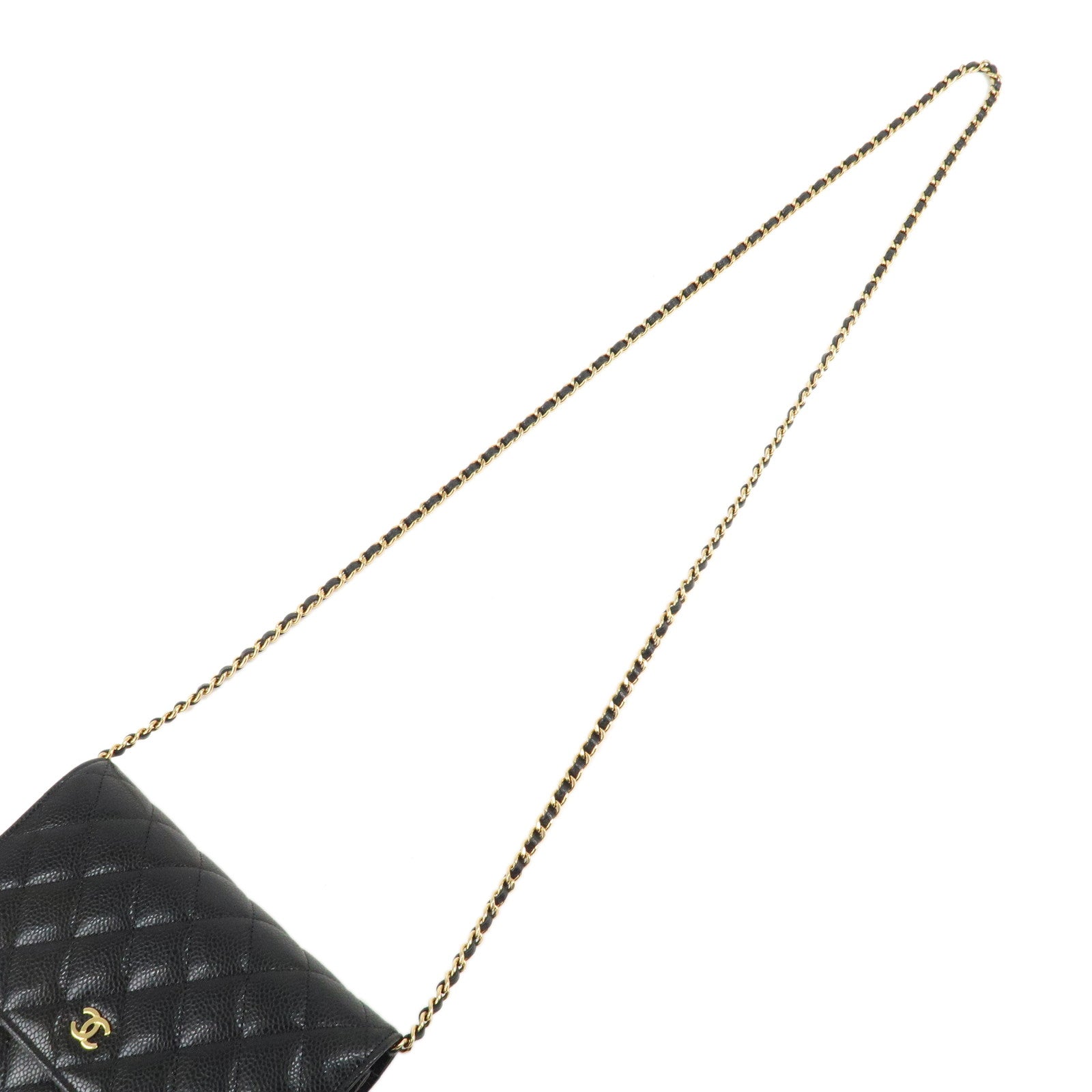 CHANEL Caviar Skin Chain Wallet Purse Shoulder Bag Black AP0250 Used