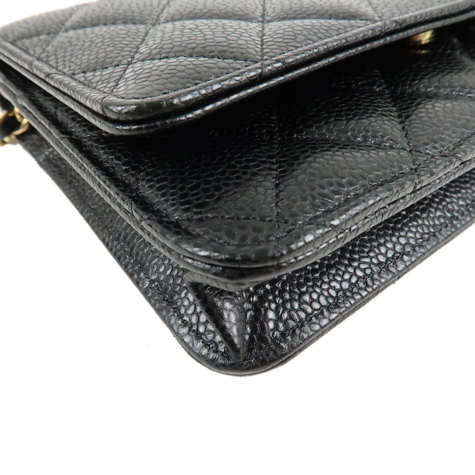 CHANEL Caviar Skin Chain Wallet Purse Shoulder Bag Black AP0250 Used