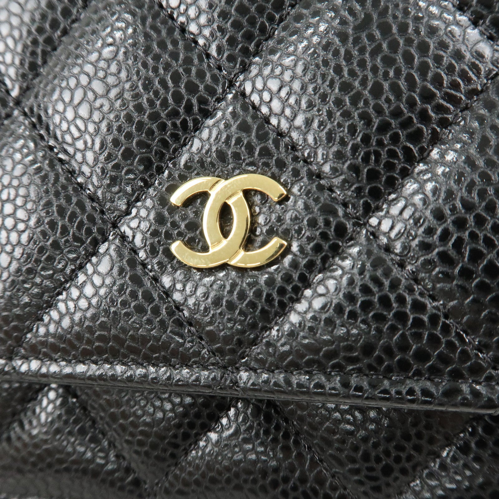 CHANEL Caviar Skin Chain Wallet Purse Shoulder Bag Black AP0250 Used