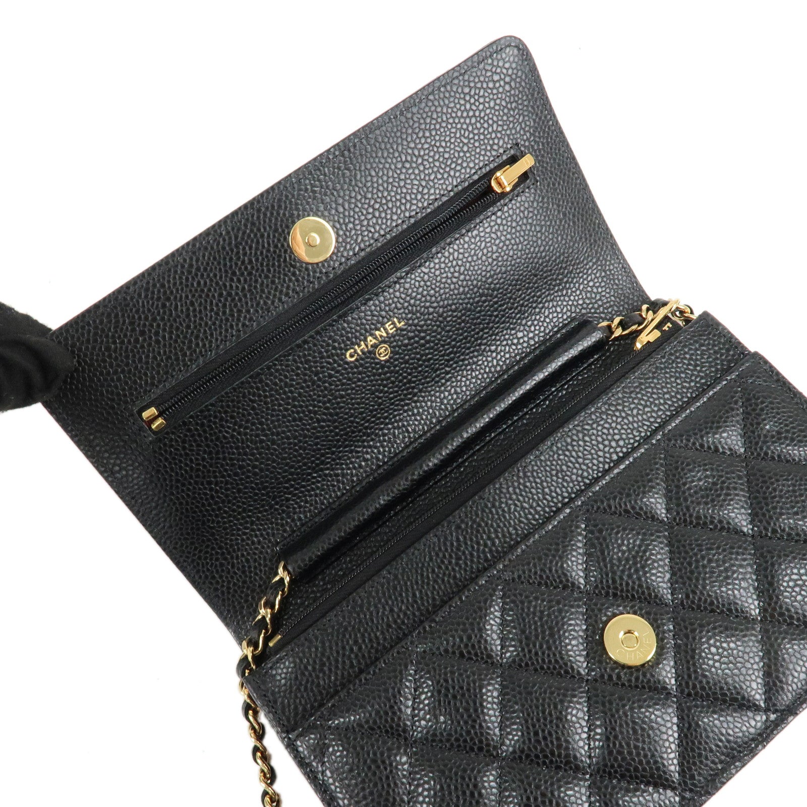 CHANEL Caviar Skin Chain Wallet Purse Shoulder Bag Black AP0250 Used