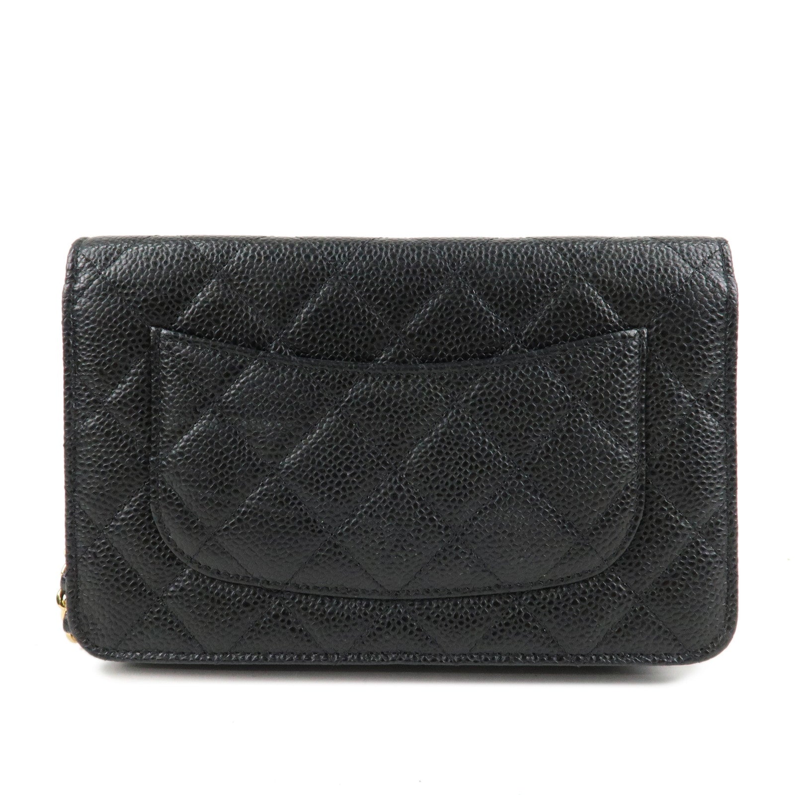 CHANEL Caviar Skin Chain Wallet Purse Black Shoulder Bag AP0250 Used