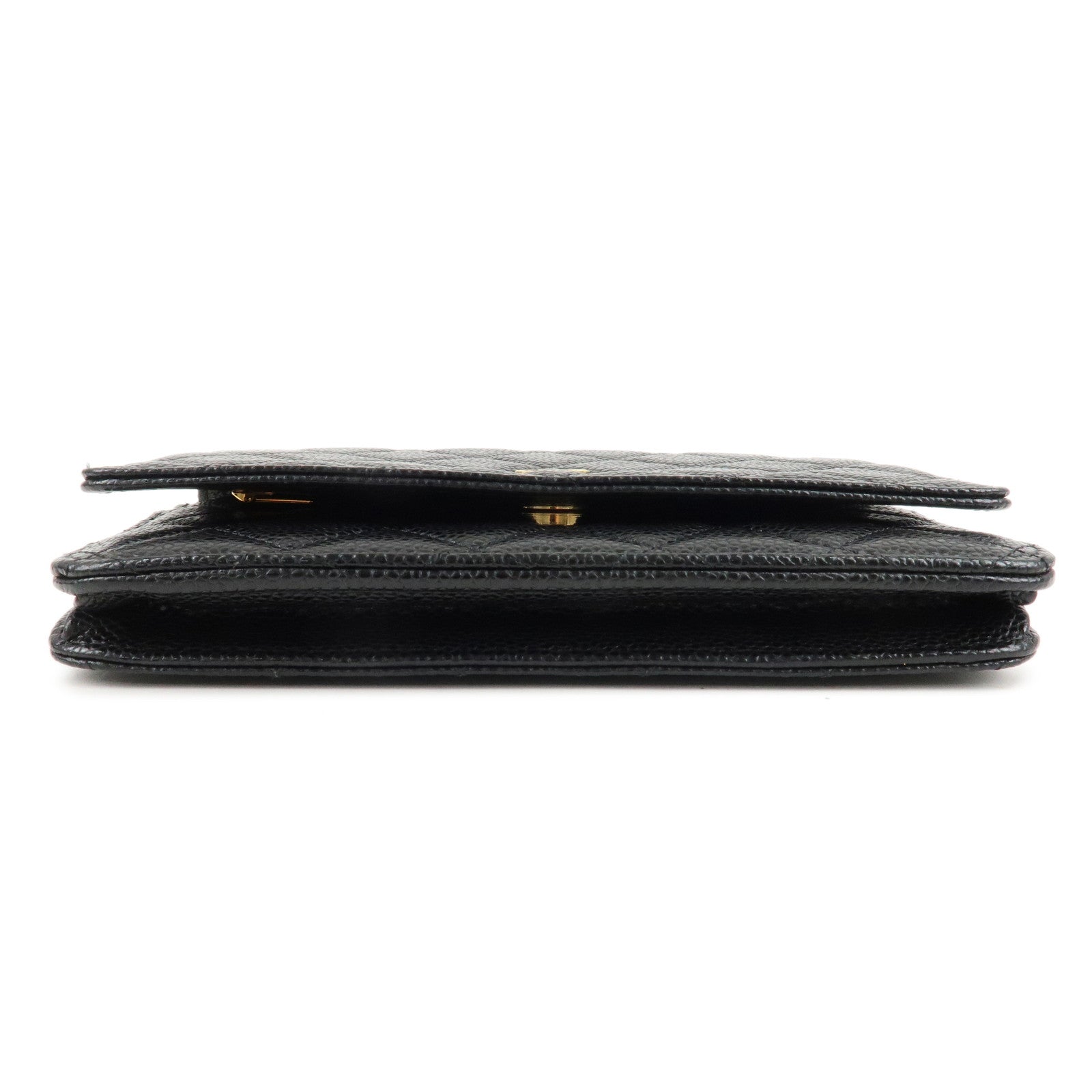 CHANEL Caviar Skin Chain Wallet Purse Black Shoulder Bag AP0250 Used
