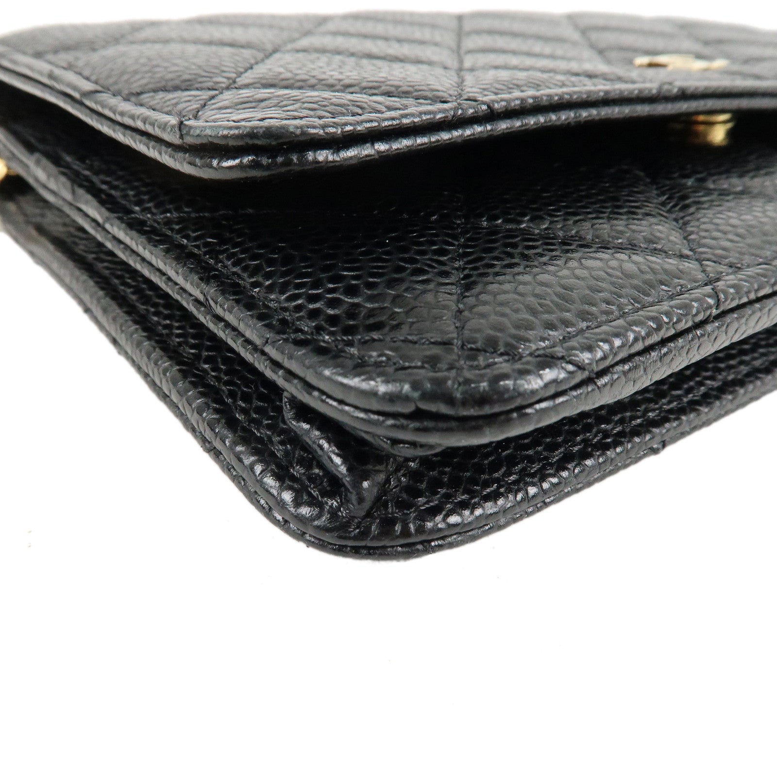 CHANEL Caviar Skin Chain Wallet Purse Black Shoulder Bag AP0250 Used
