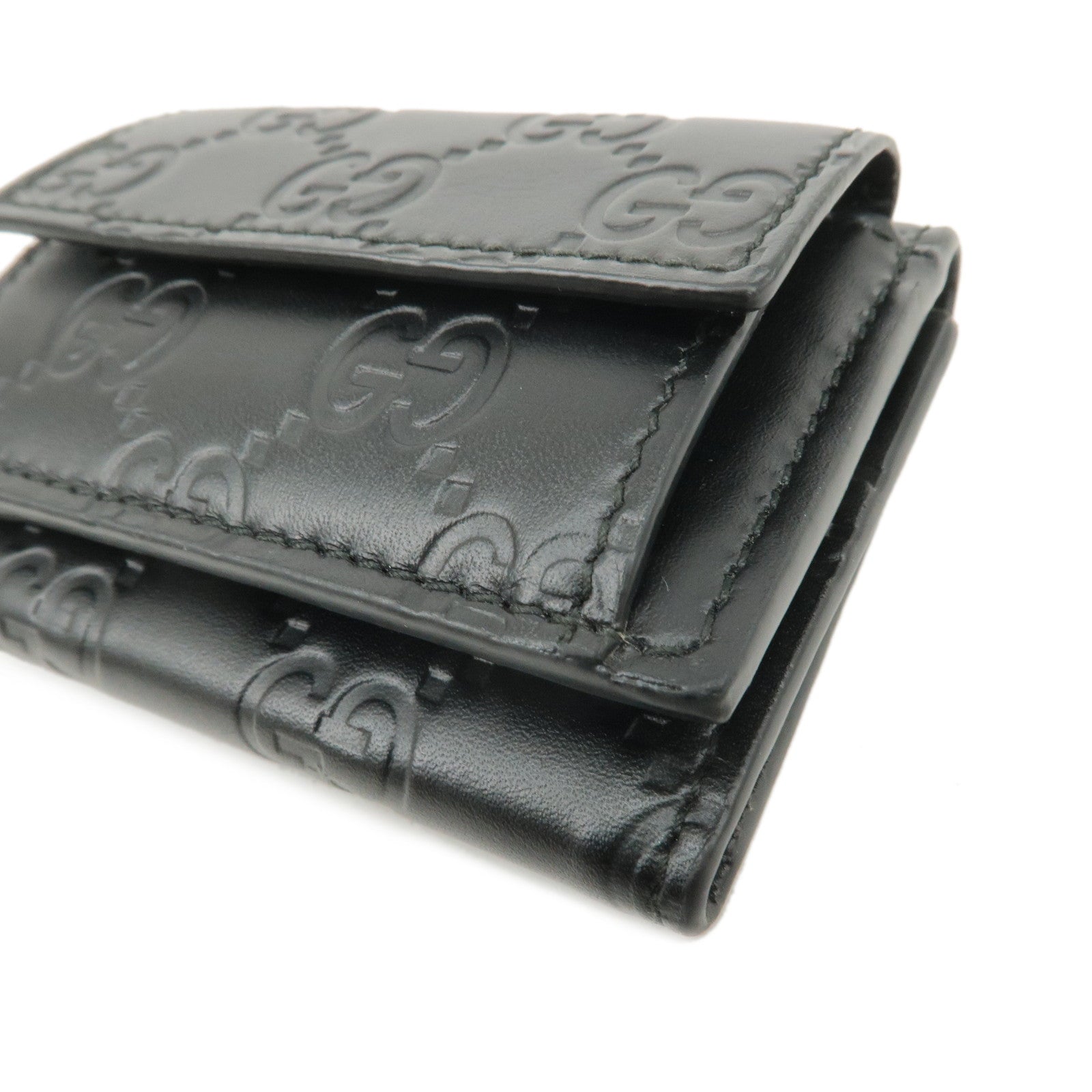 GUCCI Guccissima Leather Compact Wallet Black 547070 Black Used