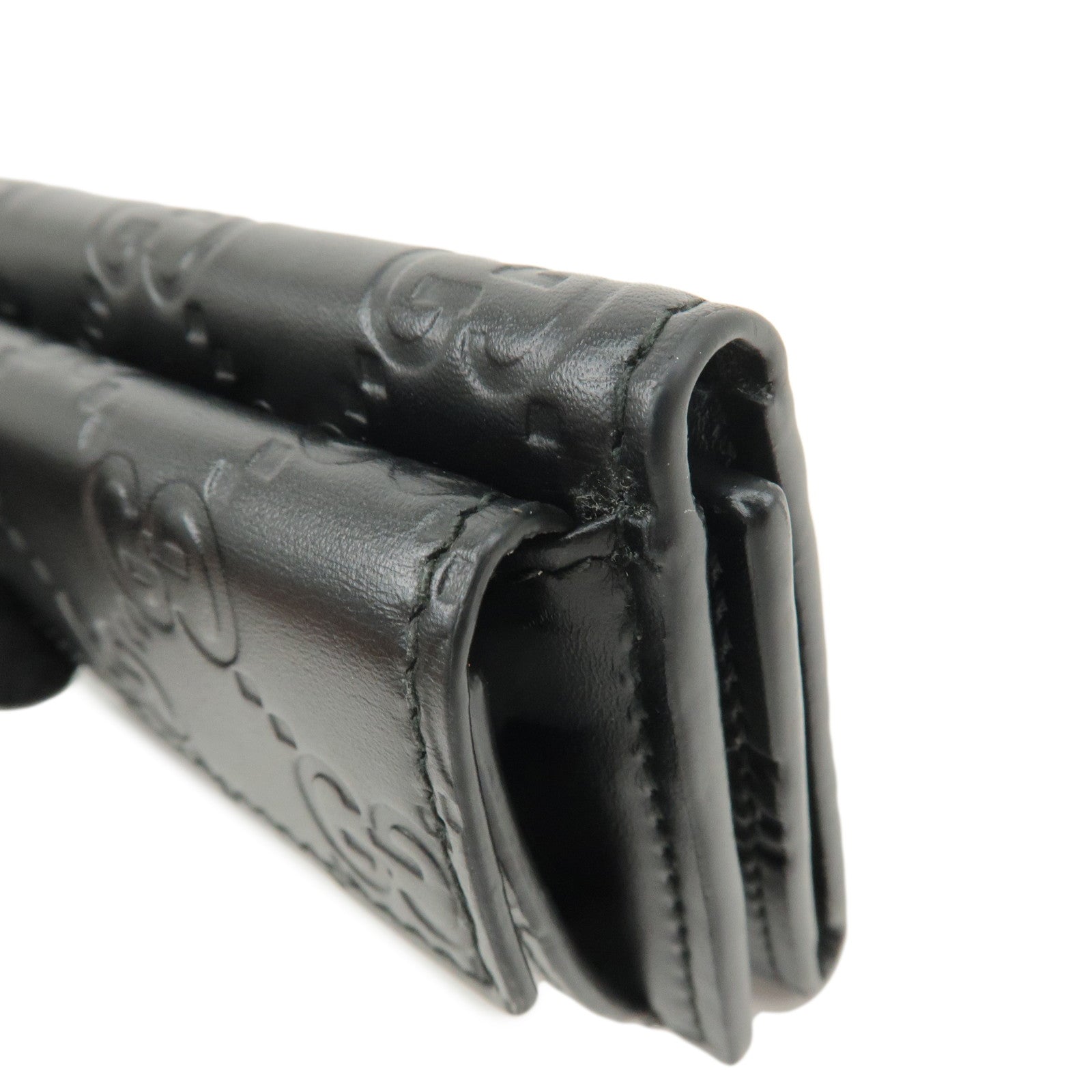 GUCCI Guccissima Leather Compact Wallet Black 547070 Black Used