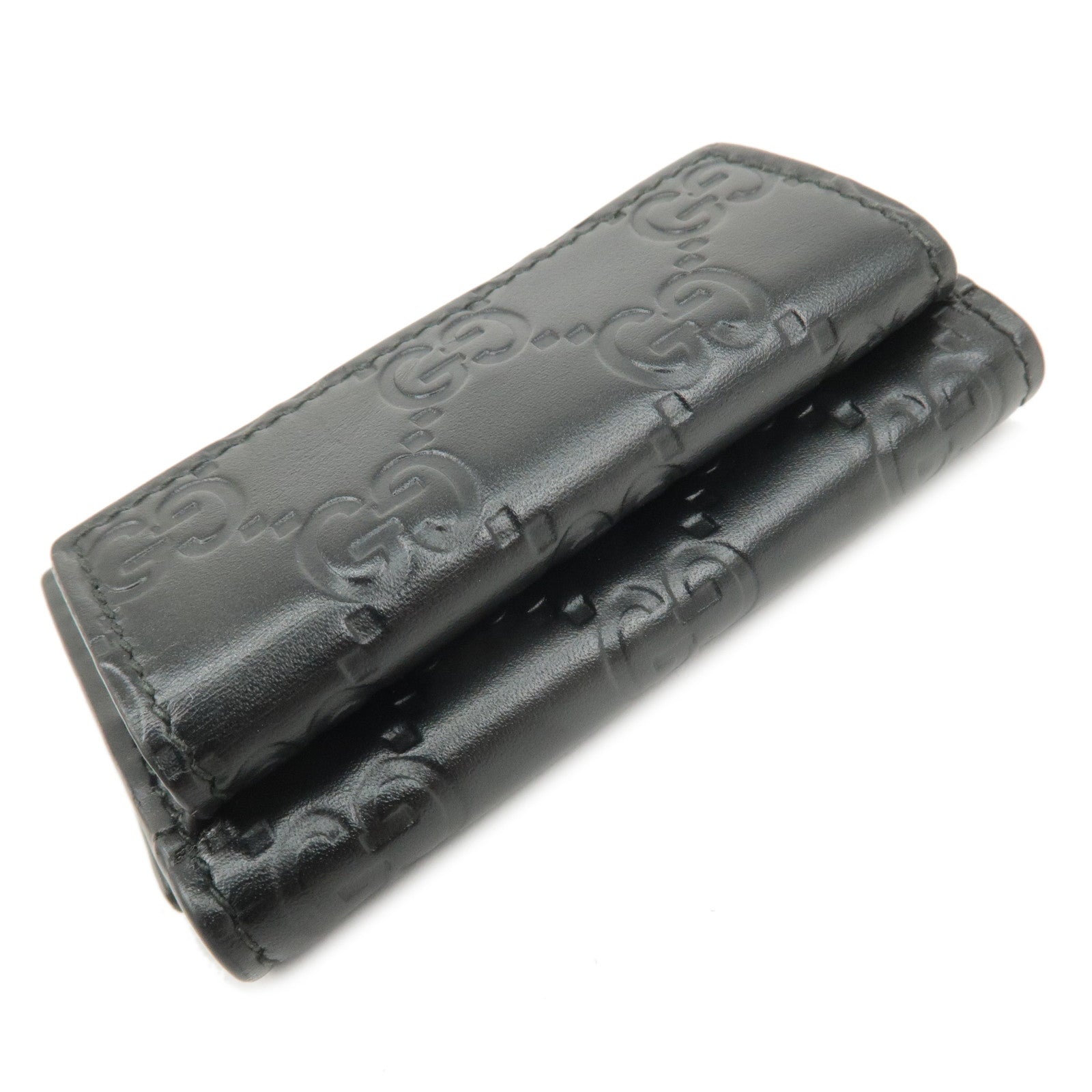 GUCCI Guccissima Leather Compact Wallet Black 547070 Black Used