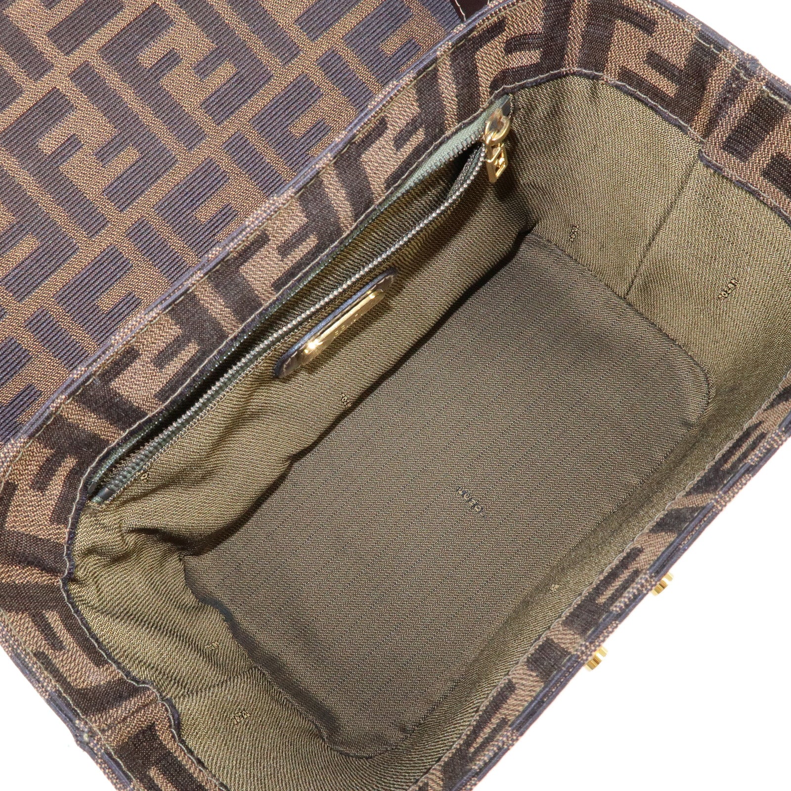 FENDI Zucca Canvas Leather 2Way Vanity Bag Brown Black 914931 Used