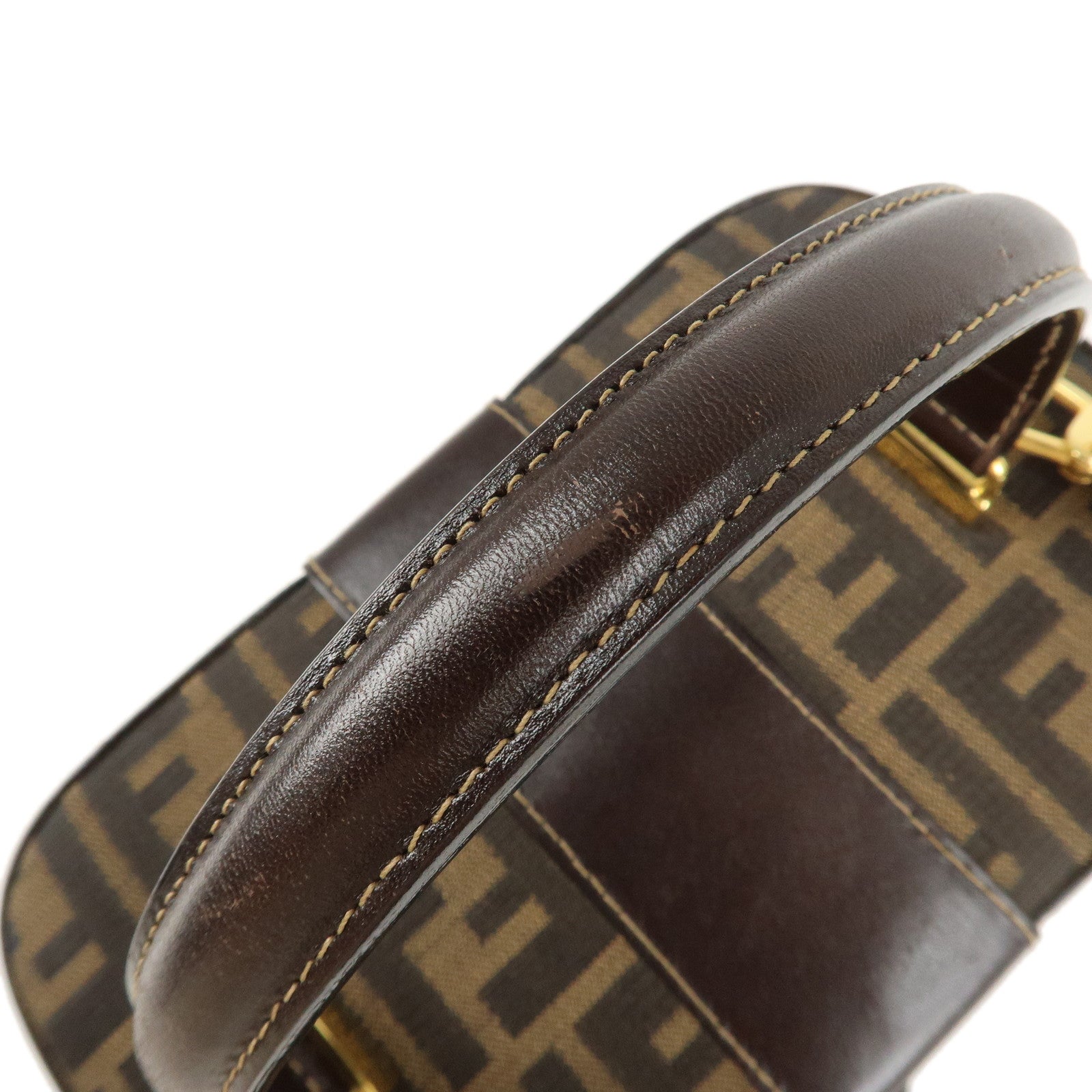 FENDI Zucca Canvas Leather 2Way Vanity Bag Brown Black 914931 Used