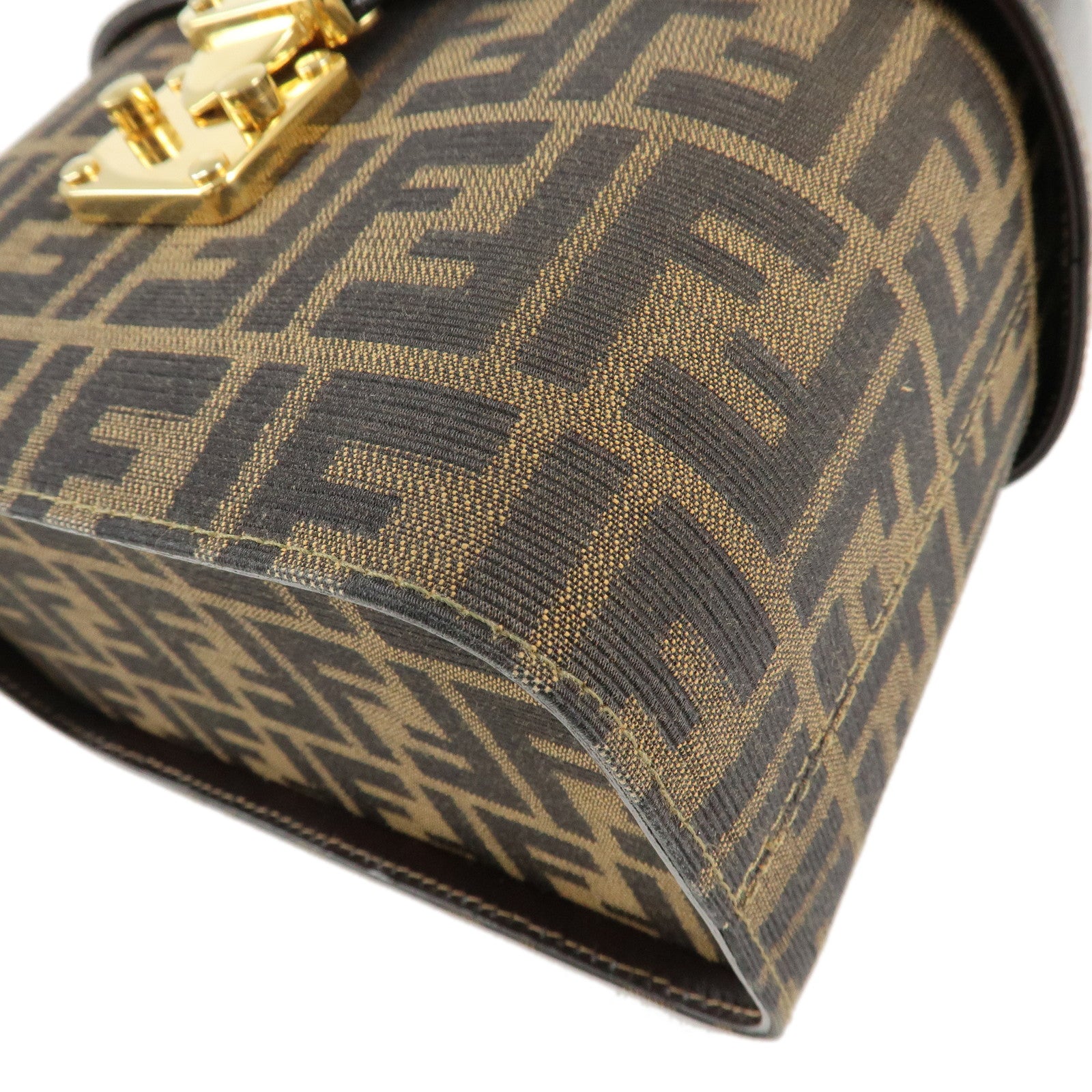 FENDI Zucca Canvas Leather 2Way Vanity Bag Brown Black 914931 Used