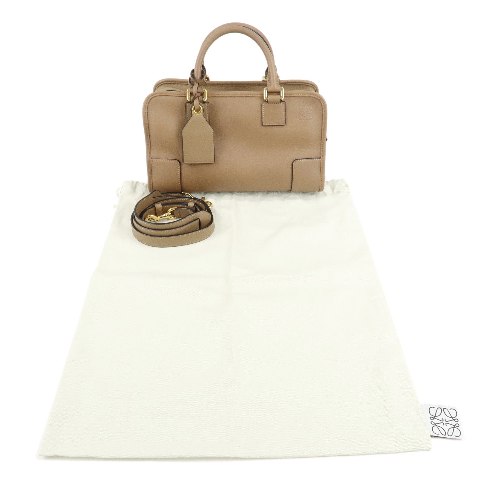 LOEWE Anagram Leather Amazona 28 Hand Bag Brown Used