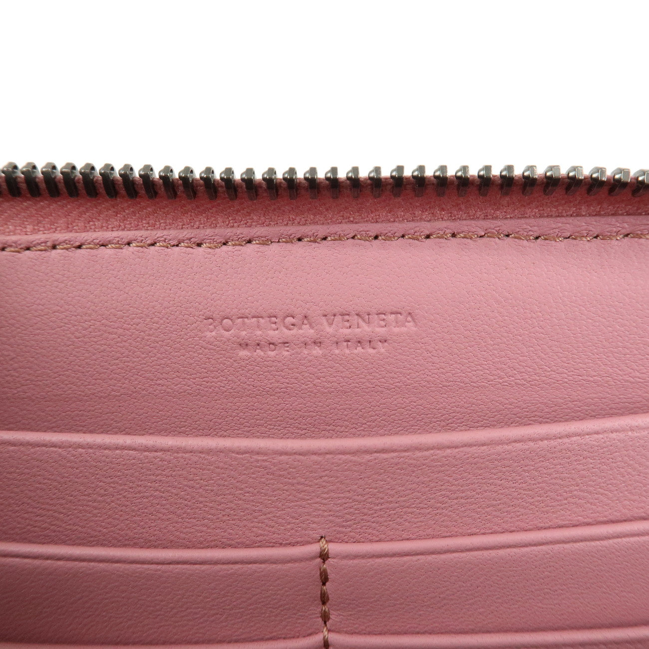 BOTTEGA VENETA Intrecciato Leather Round Zipper Wallet Pink Used