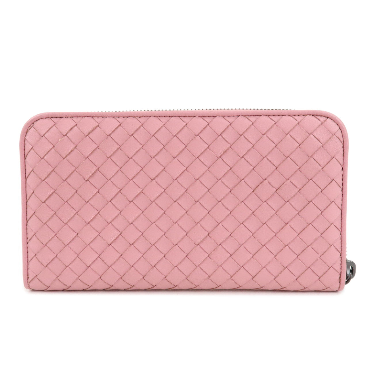 BOTTEGA VENETA Intrecciato Leather Round Zipper Wallet Pink Used