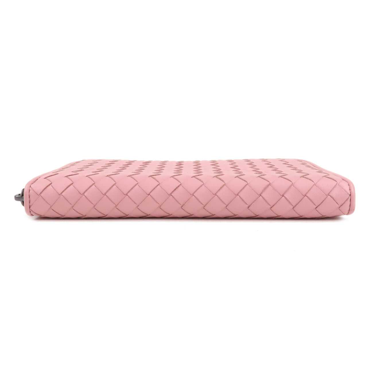 BOTTEGA VENETA Intrecciato Leather Round Zipper Wallet Pink Used