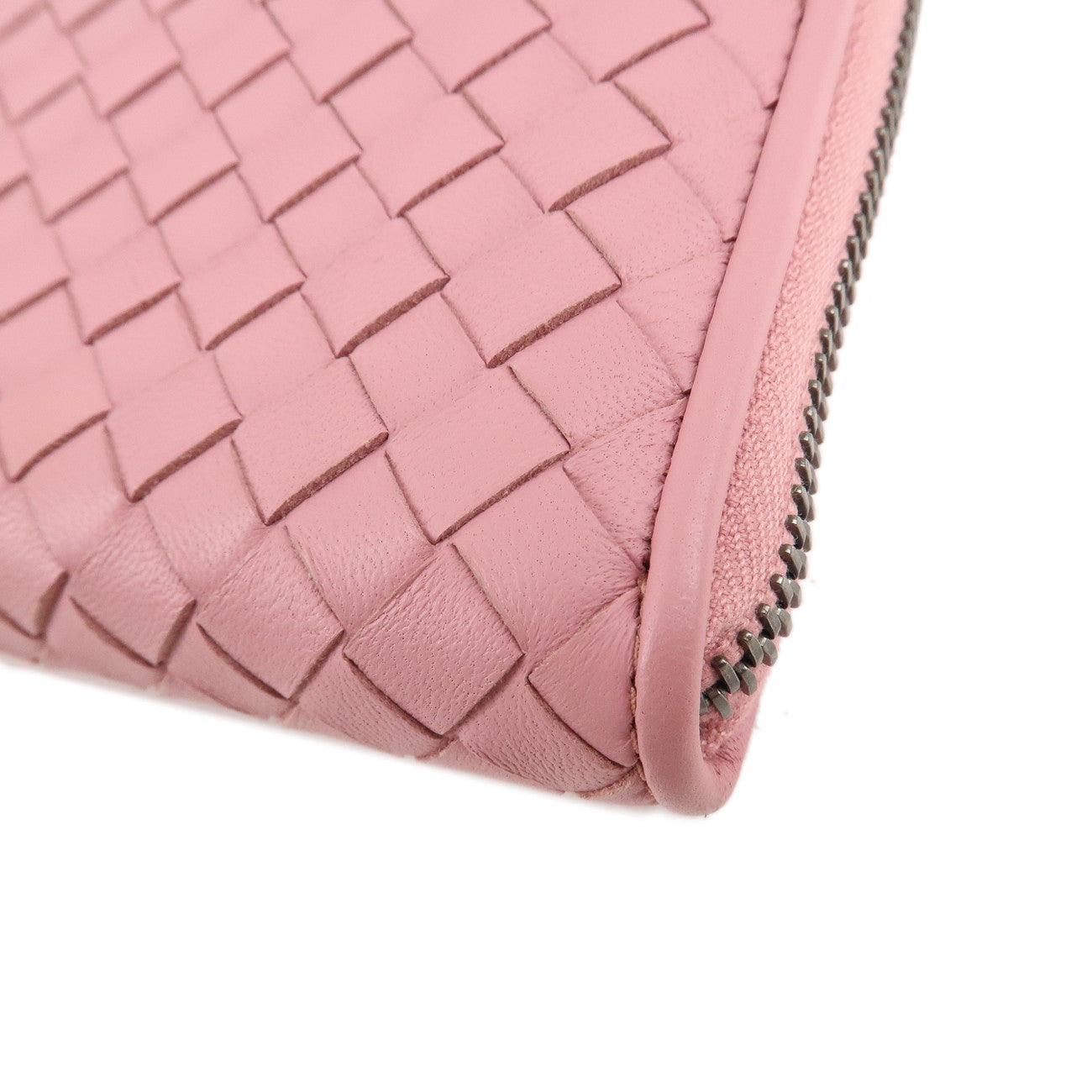 BOTTEGA VENETA Intrecciato Leather Round Zipper Wallet Pink Used