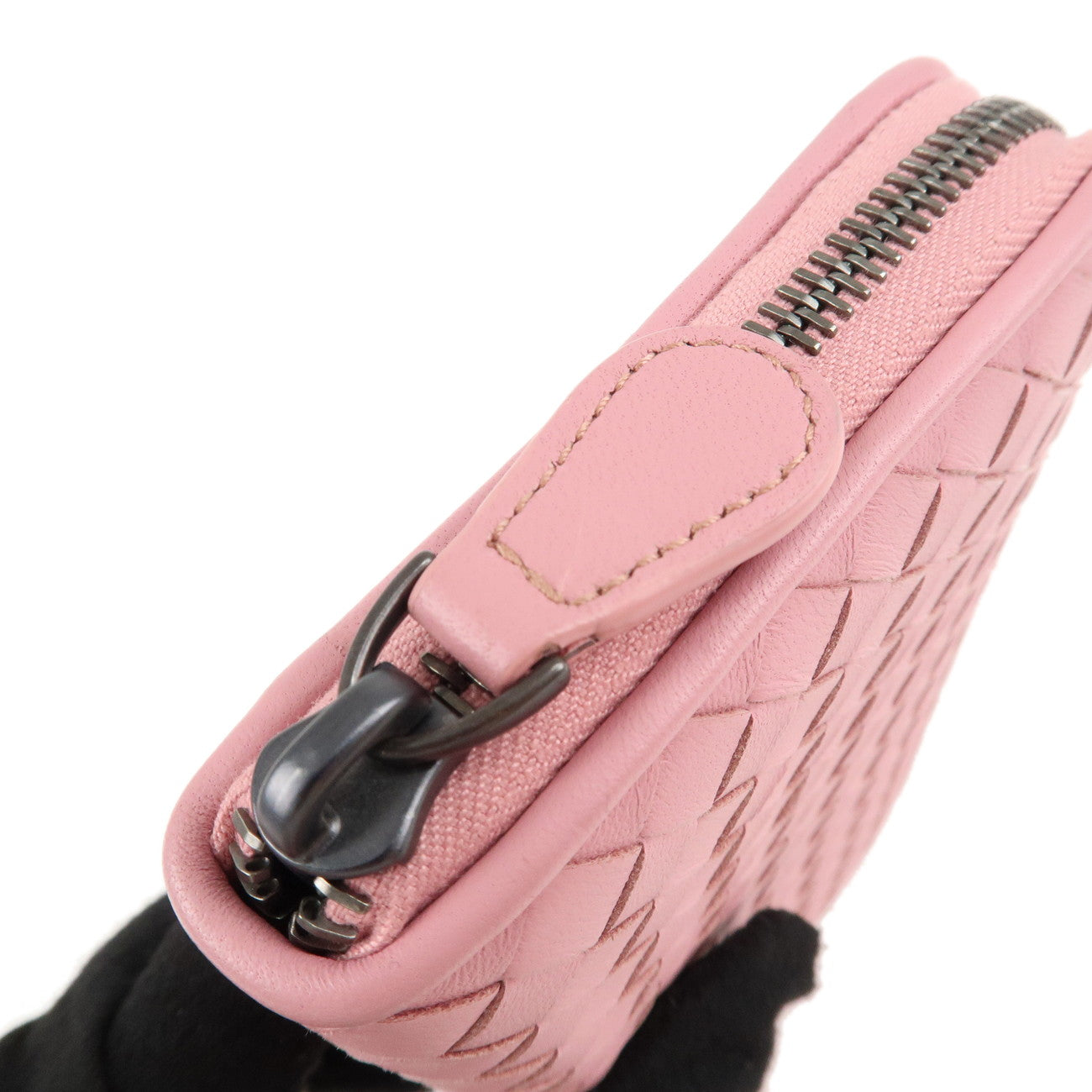 BOTTEGA VENETA Intrecciato Leather Round Zipper Wallet Pink Used