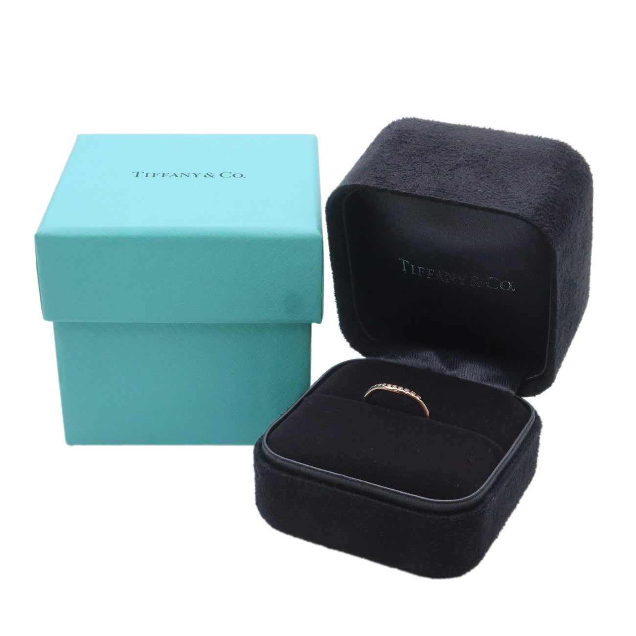 Tiffany&Co. Curved Band Ring 9P Diamond K18 750PG Rose Gold Used