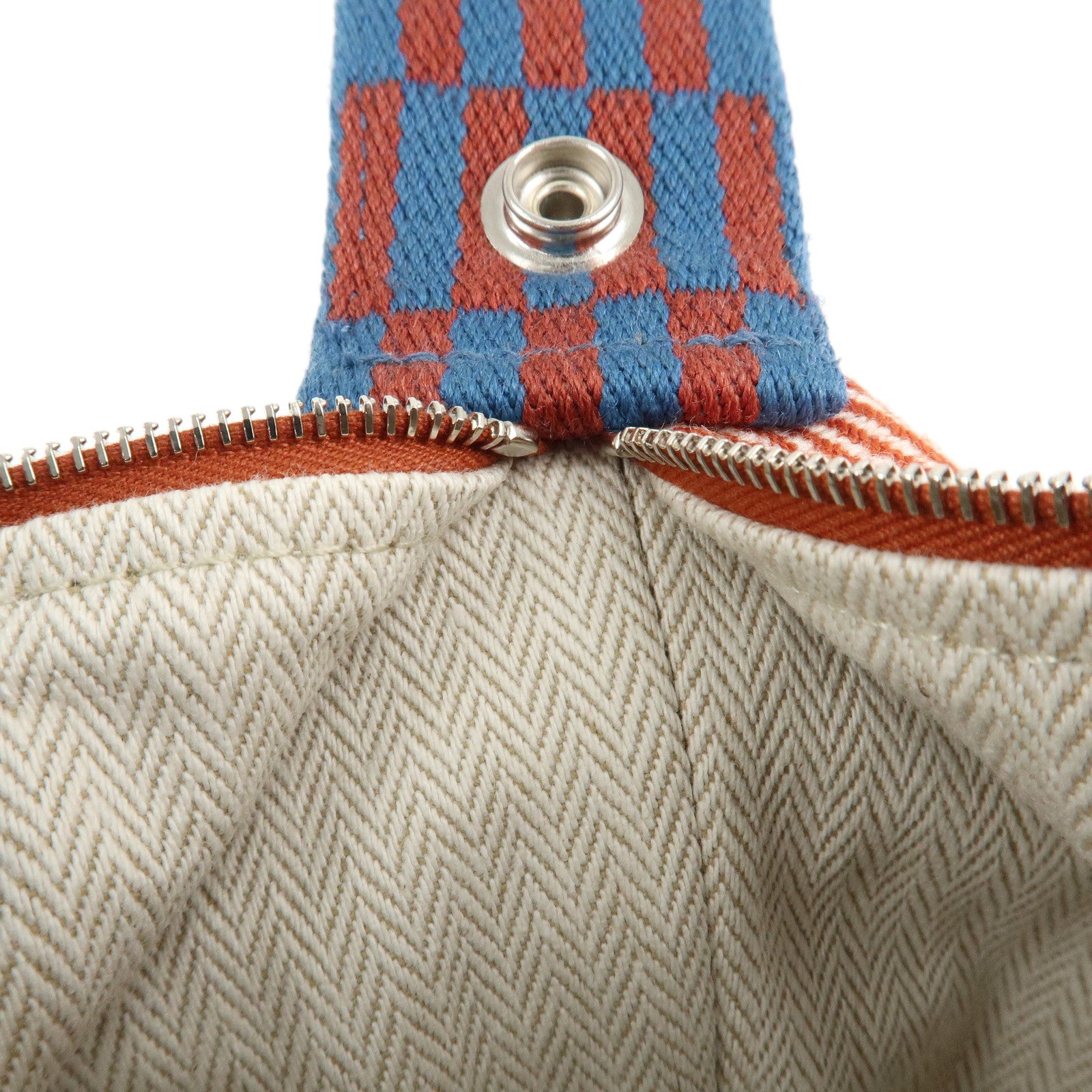 HERMES Canvas Bride a Brac PM Hand Bag Brown White Navy Used