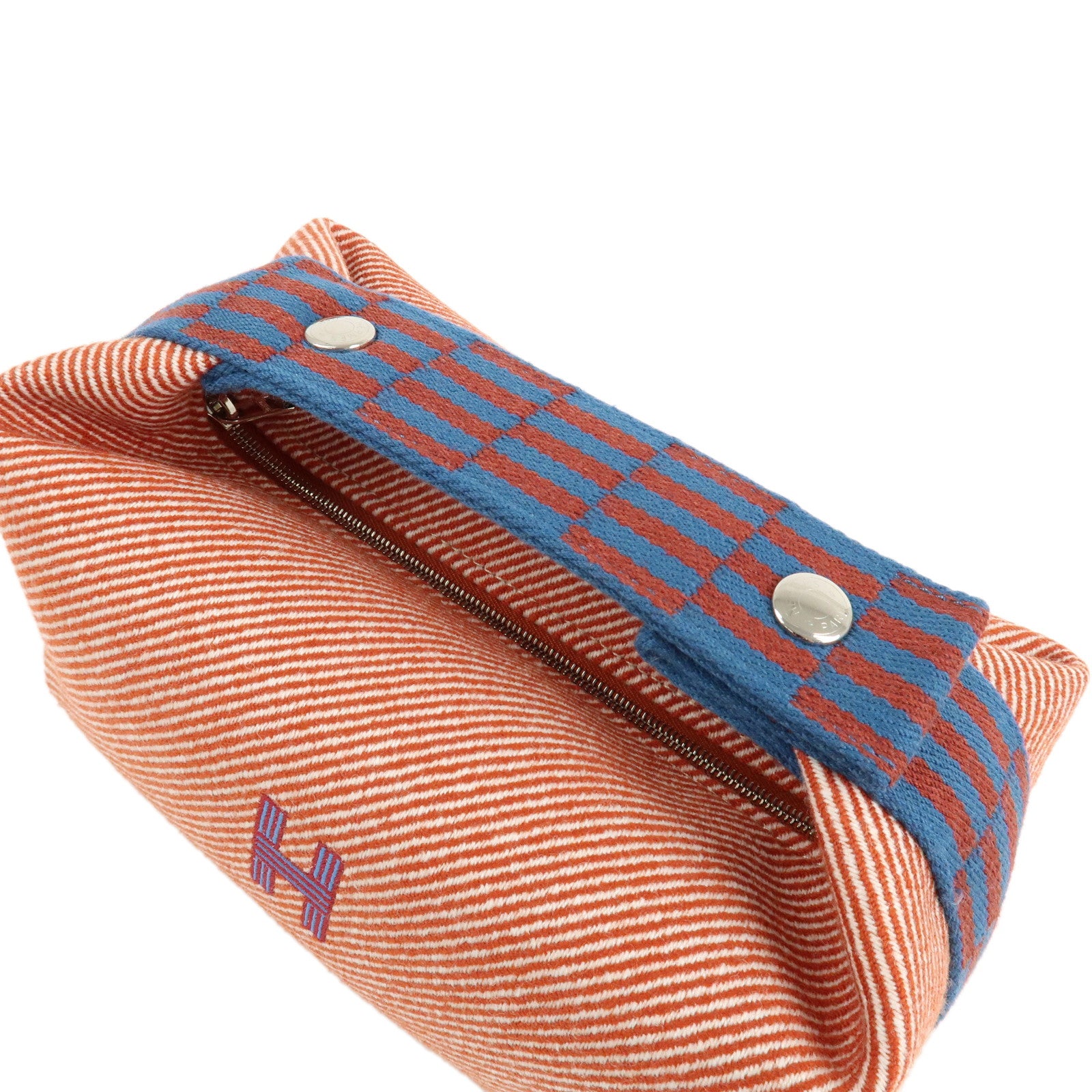 HERMES Canvas Bride a Brac PM Hand Bag Brown White Navy Used