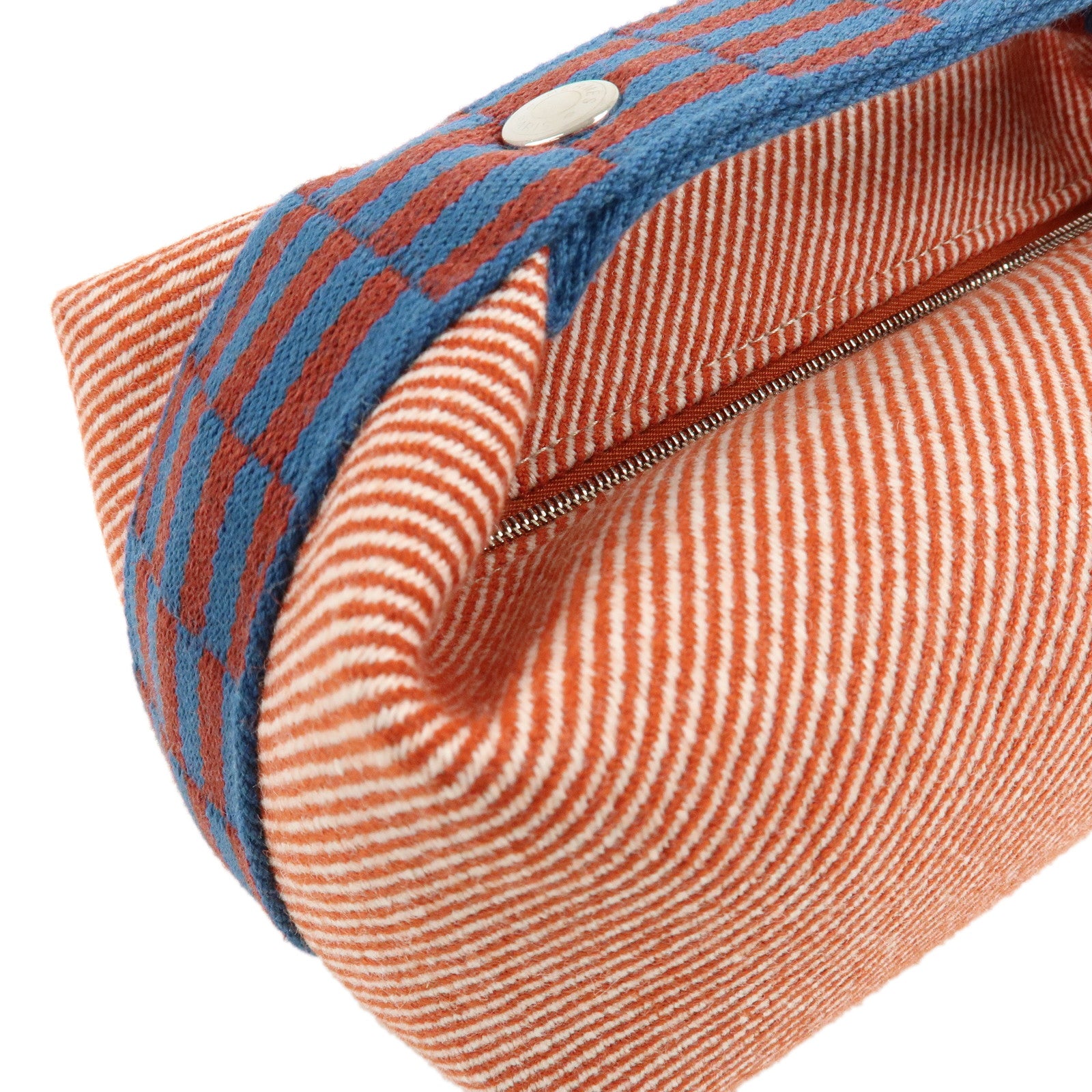 HERMES Canvas Bride a Brac PM Hand Bag Brown White Navy Used