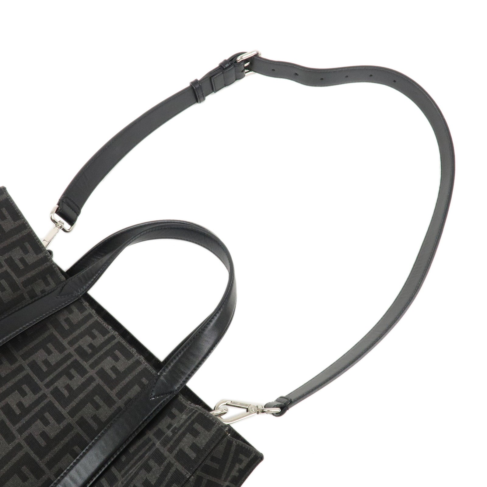 FENDI Zucca Canvas Leather 2Way Bag Tote Bag Black Gray 7VA390 Used