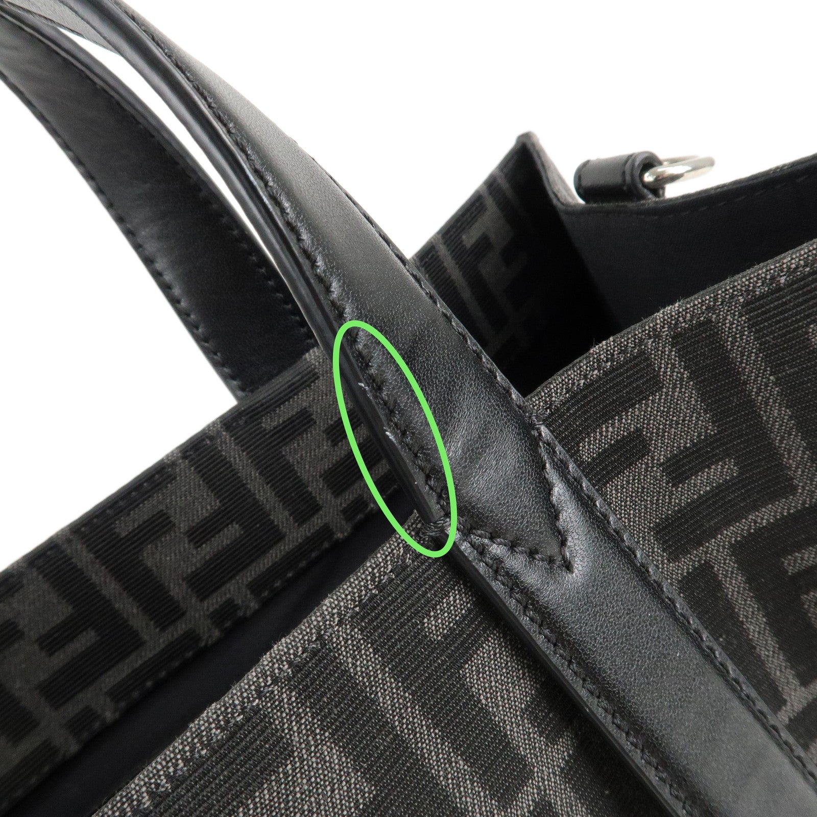 FENDI Zucca Canvas Leather 2Way Bag Tote Bag Black Gray 7VA390 Used