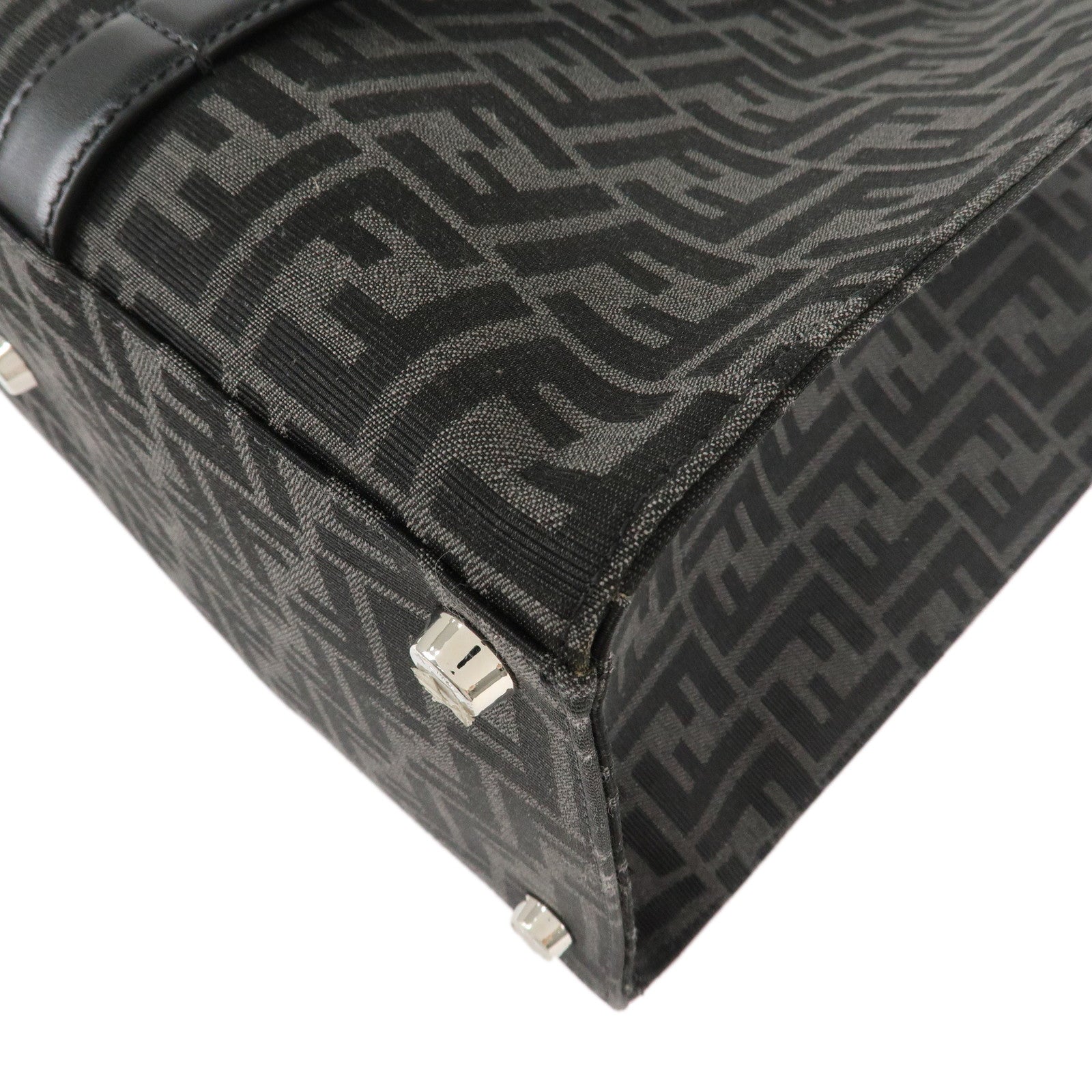 FENDI Zucca Canvas Leather 2Way Bag Tote Bag Black Gray 7VA390 Used