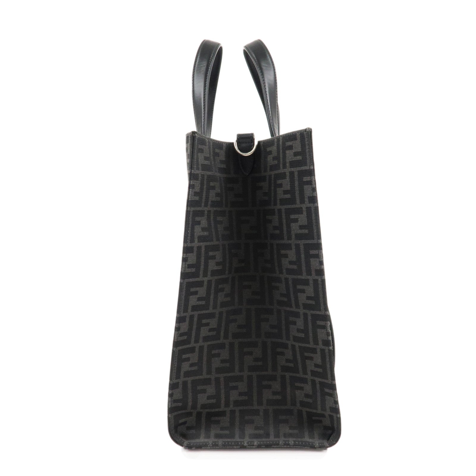 FENDI Zucca Canvas Leather 2Way Bag Tote Bag Black Gray 7VA390 Used