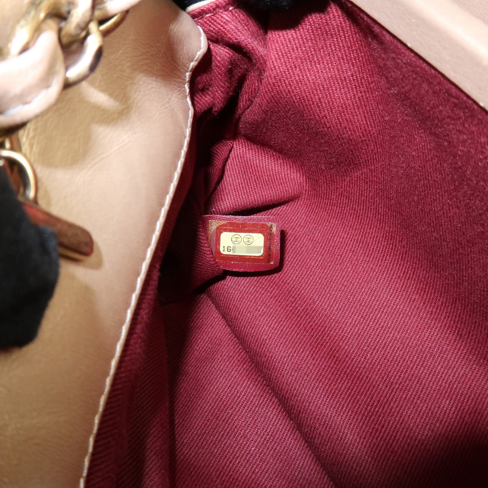 CHANEL Mademoiselle Lamb Skin Chain Shoulder Bag Gold A50557 Used