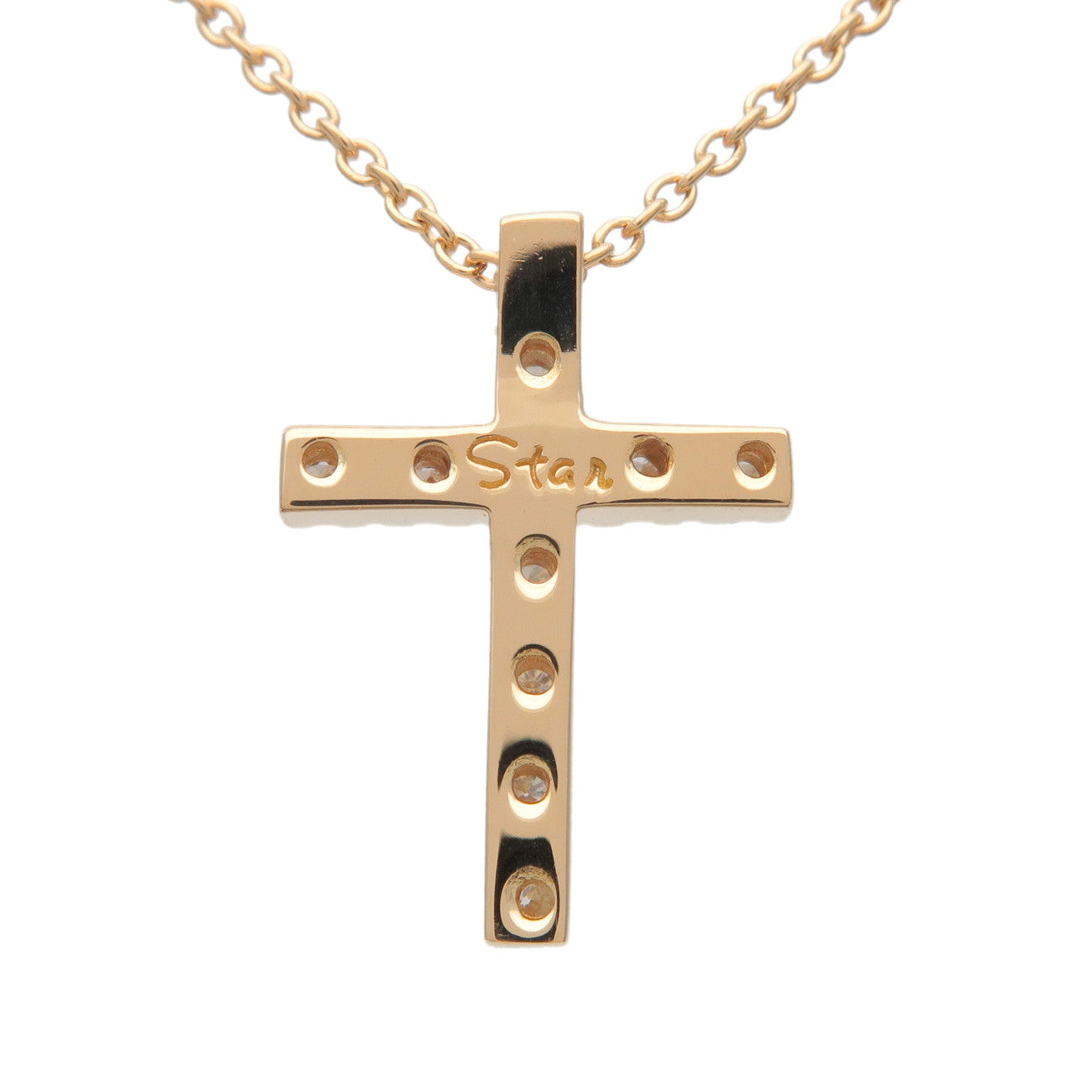 STAR JEWELRY Cross Diamond Necklace 0.11ct K18YG 750YG Yellow Gold Used