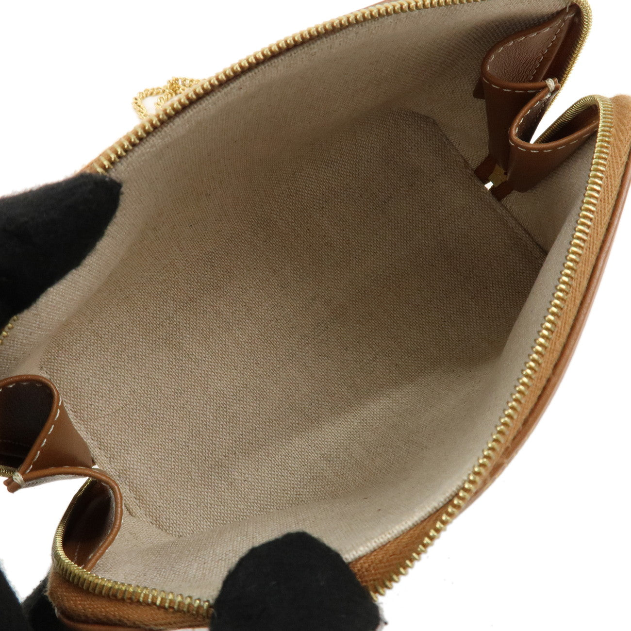 CELINE Macadam Denim Leather Chain Shoulder Pouch Navy Brown Used