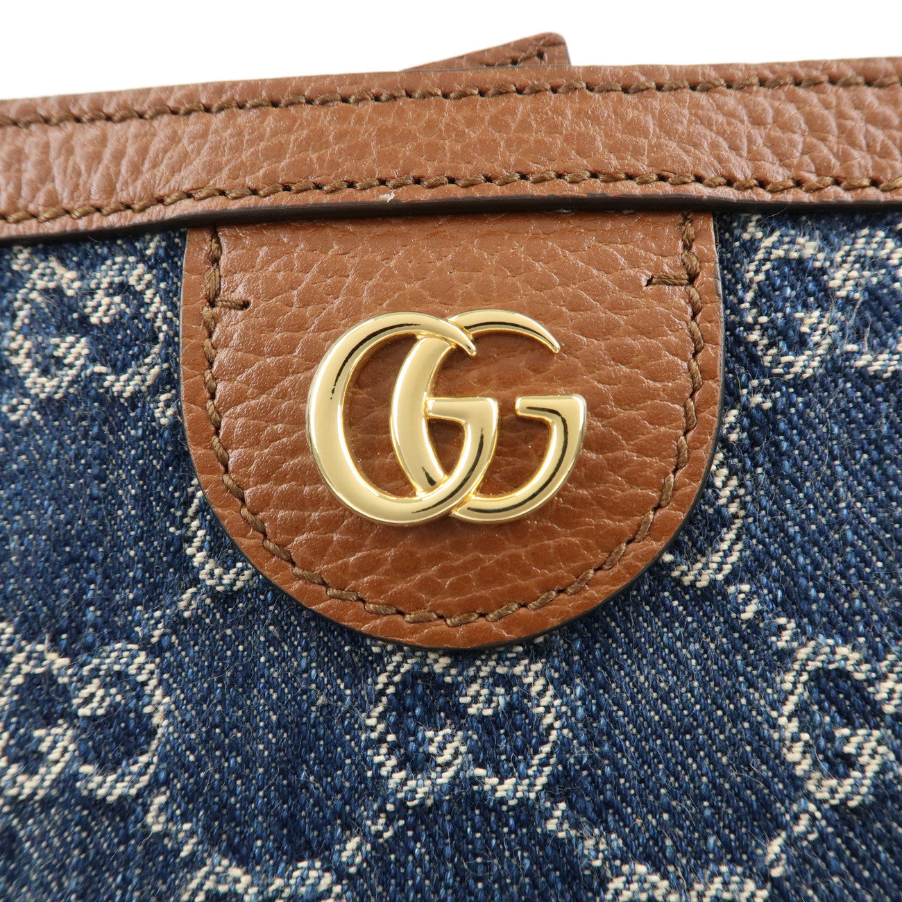 GUCCI Ophidia GG Denim Leather Tote Bag Blue Brown 631685 Used