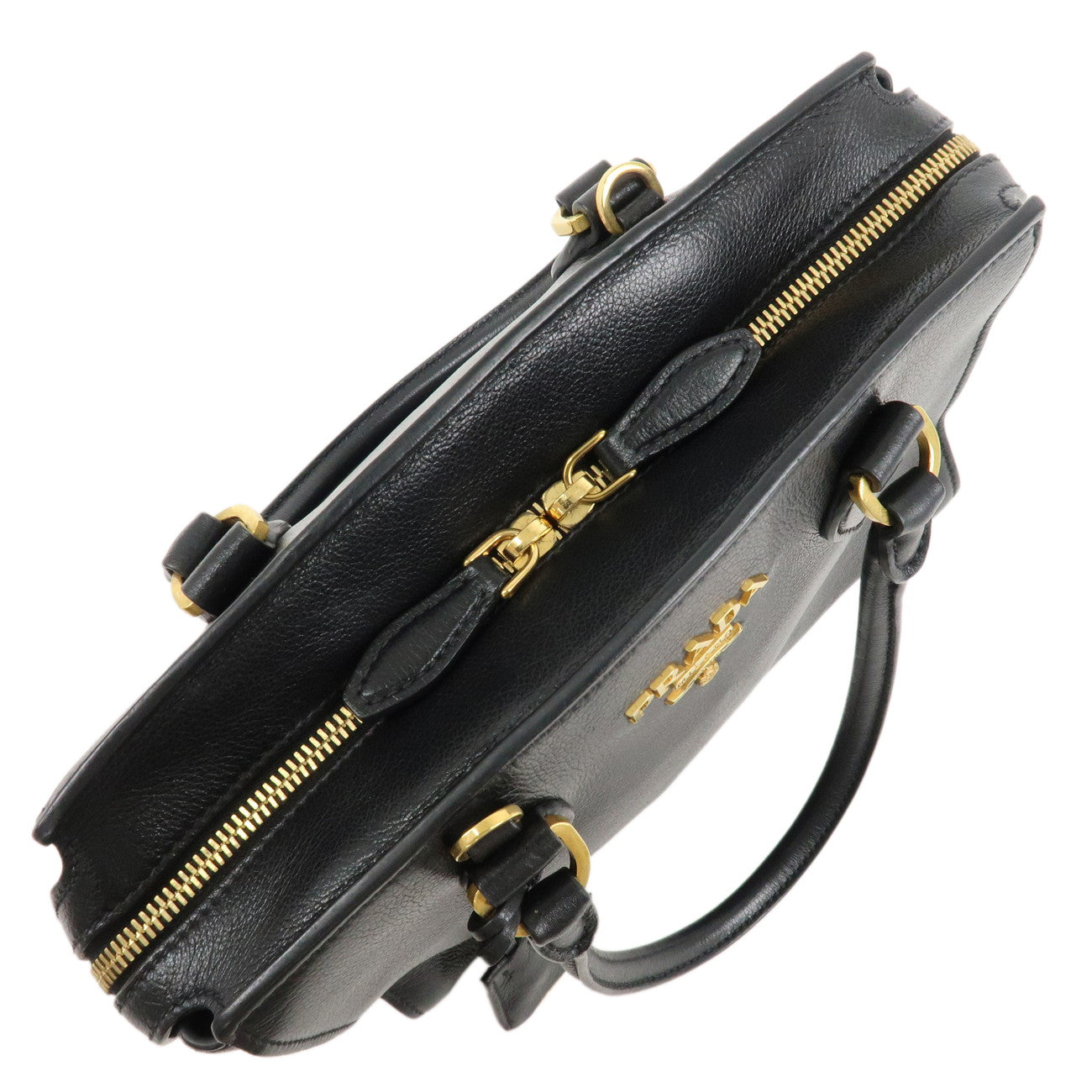 PRADA Leather 2Way Bag Hand Bag Shoulder Bag Black 1BA164 Used